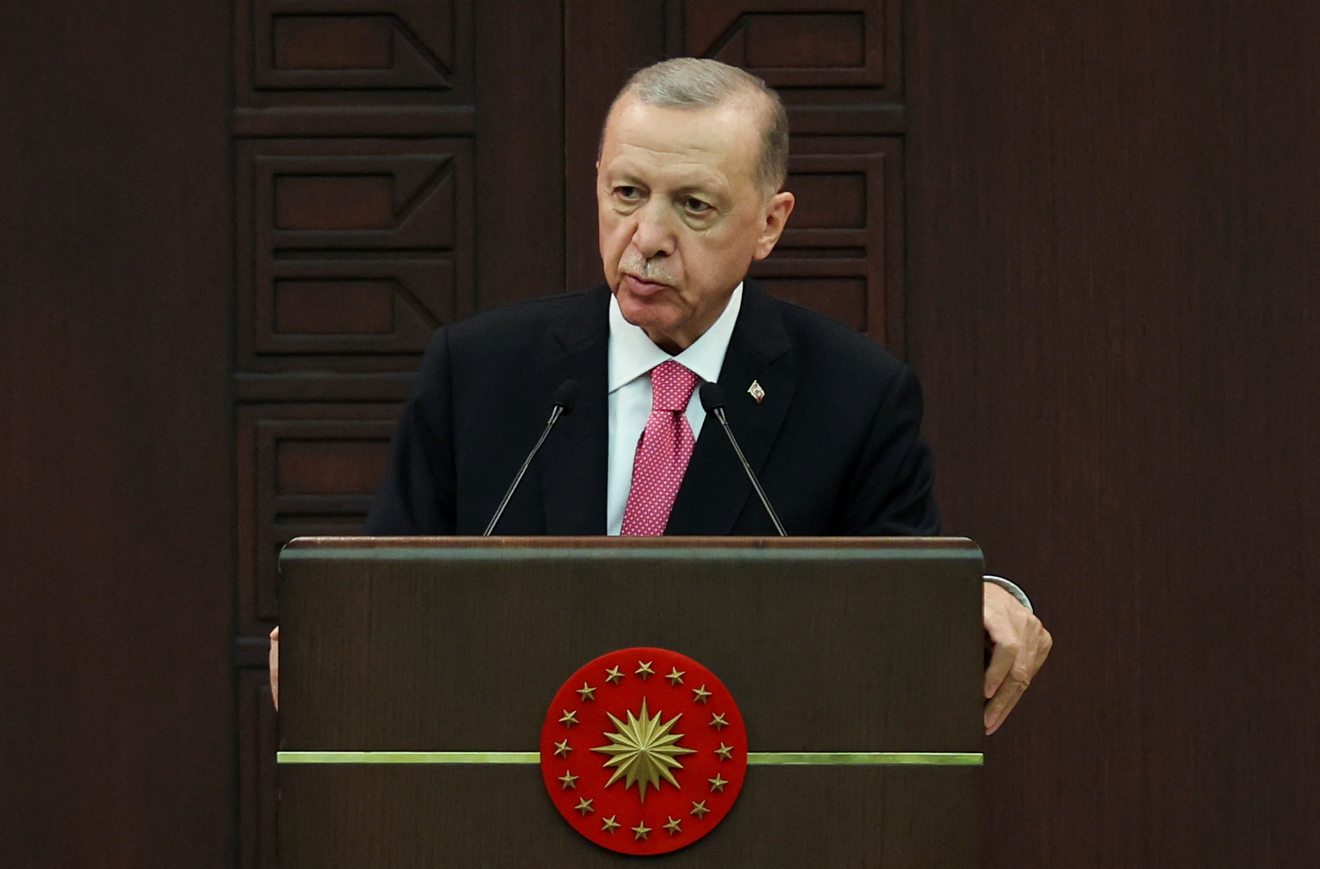 Turkish President Tayyip Erdogan announces new cabinet during a press conference, in Ankara