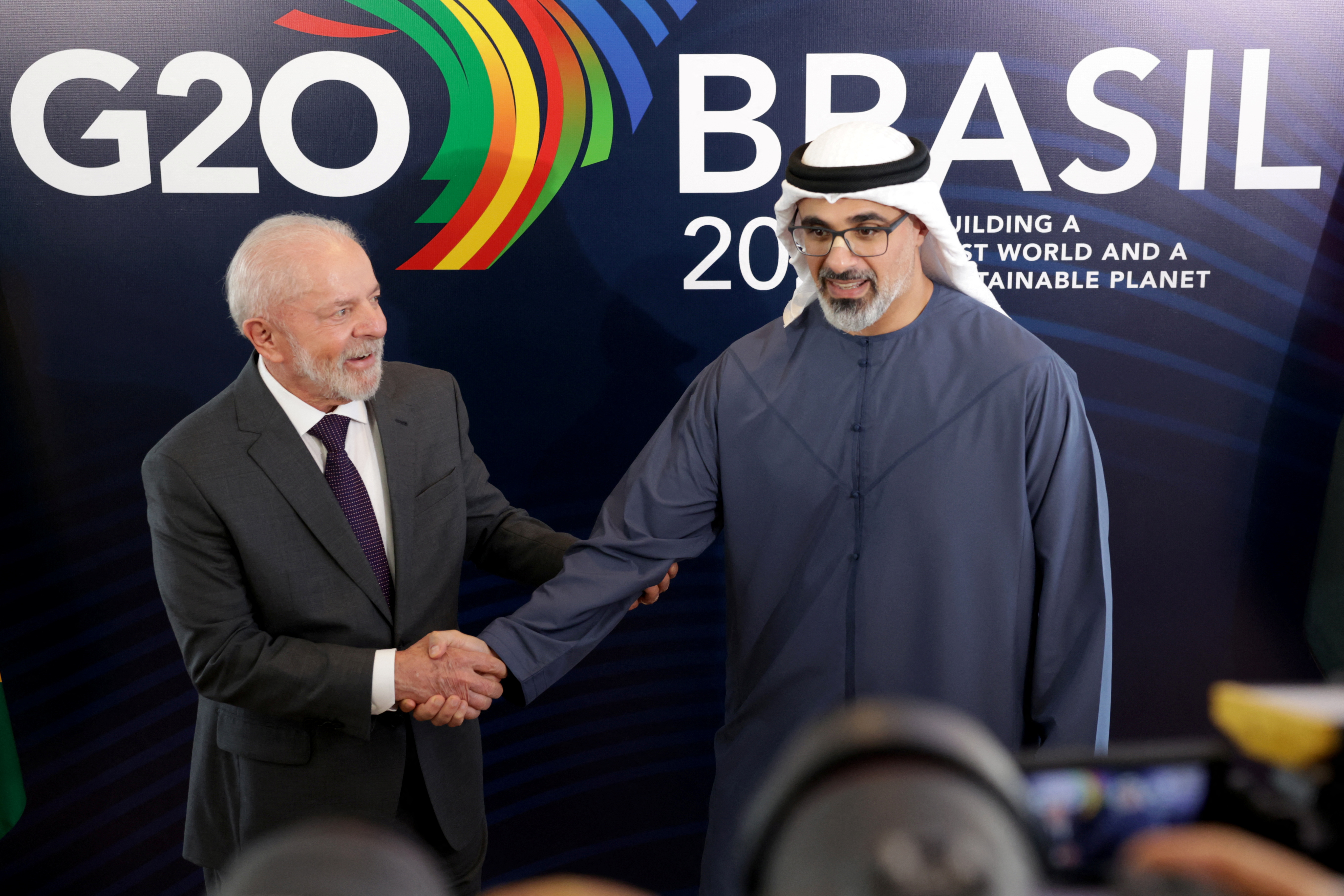 Brazil’s President Luiz Inacio Lula da Silva meets with President of the United Arab Emirates Sheikh Mohamed bin Zayed Al Nahyan, ahead of the G20 summit in Rio de Janeiro