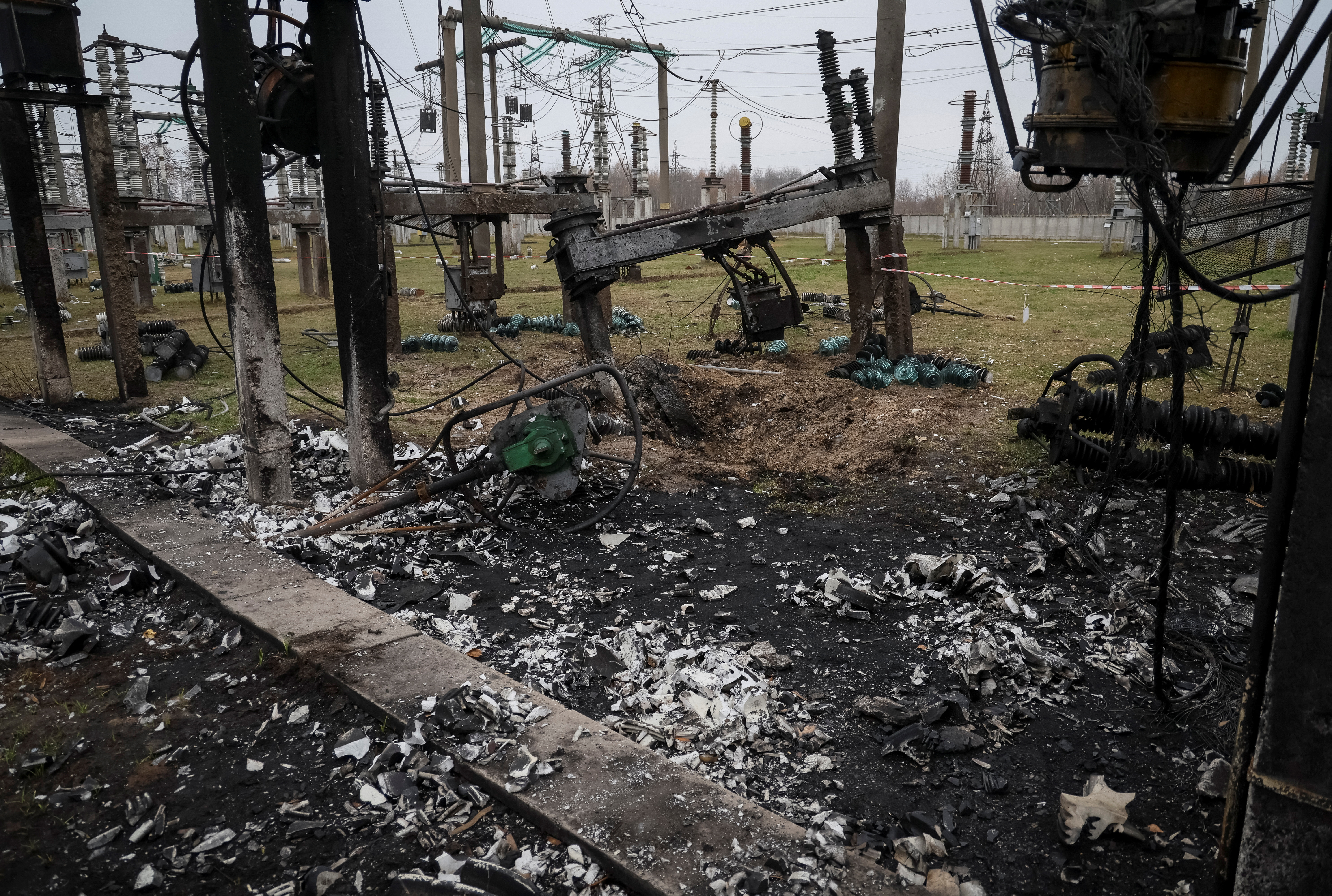A high-voltage substation of Ukrenergo damaged by Russian military strike in the central region of Ukraine