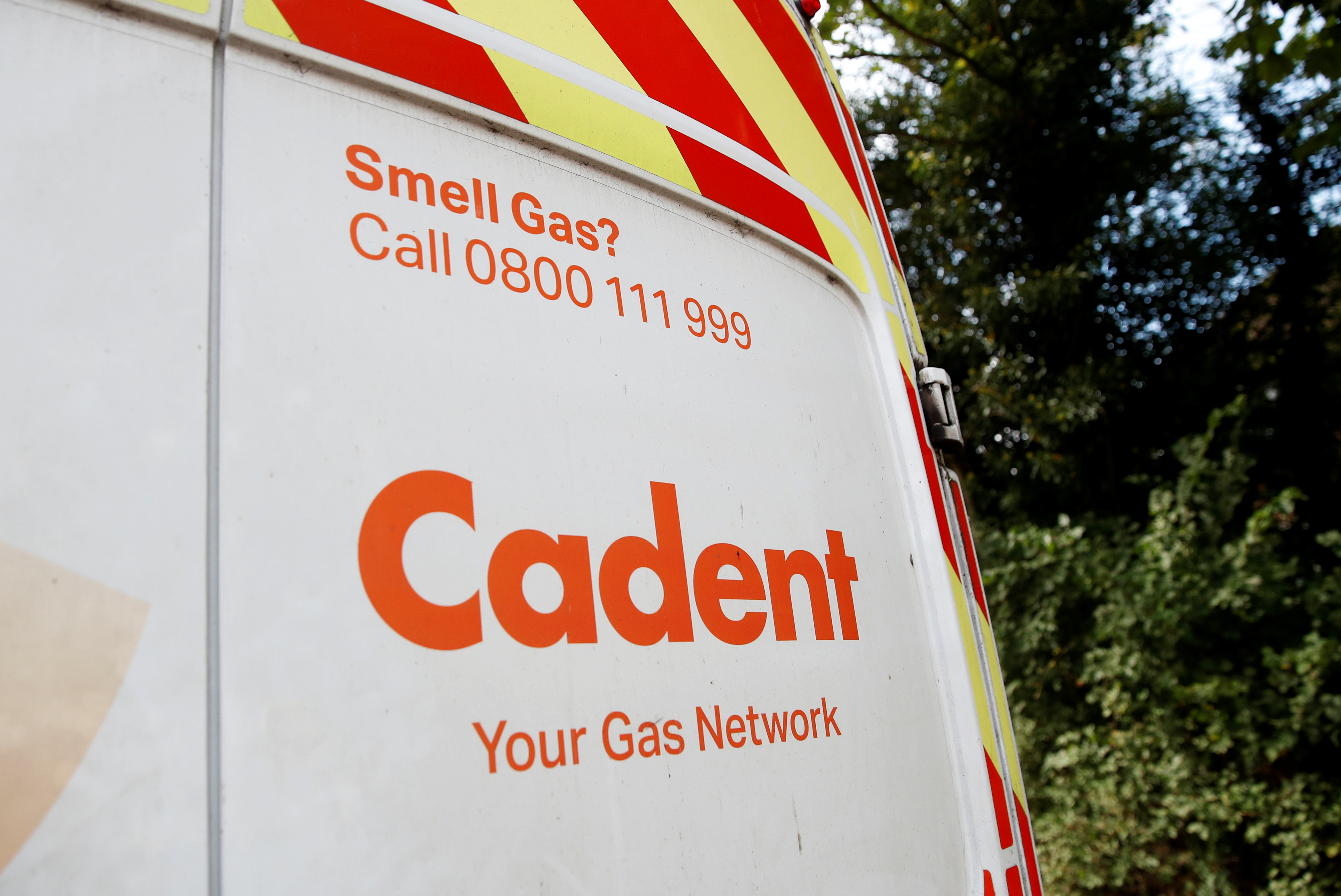 The logo of Cadent gas company is seen on a van in Redbourn