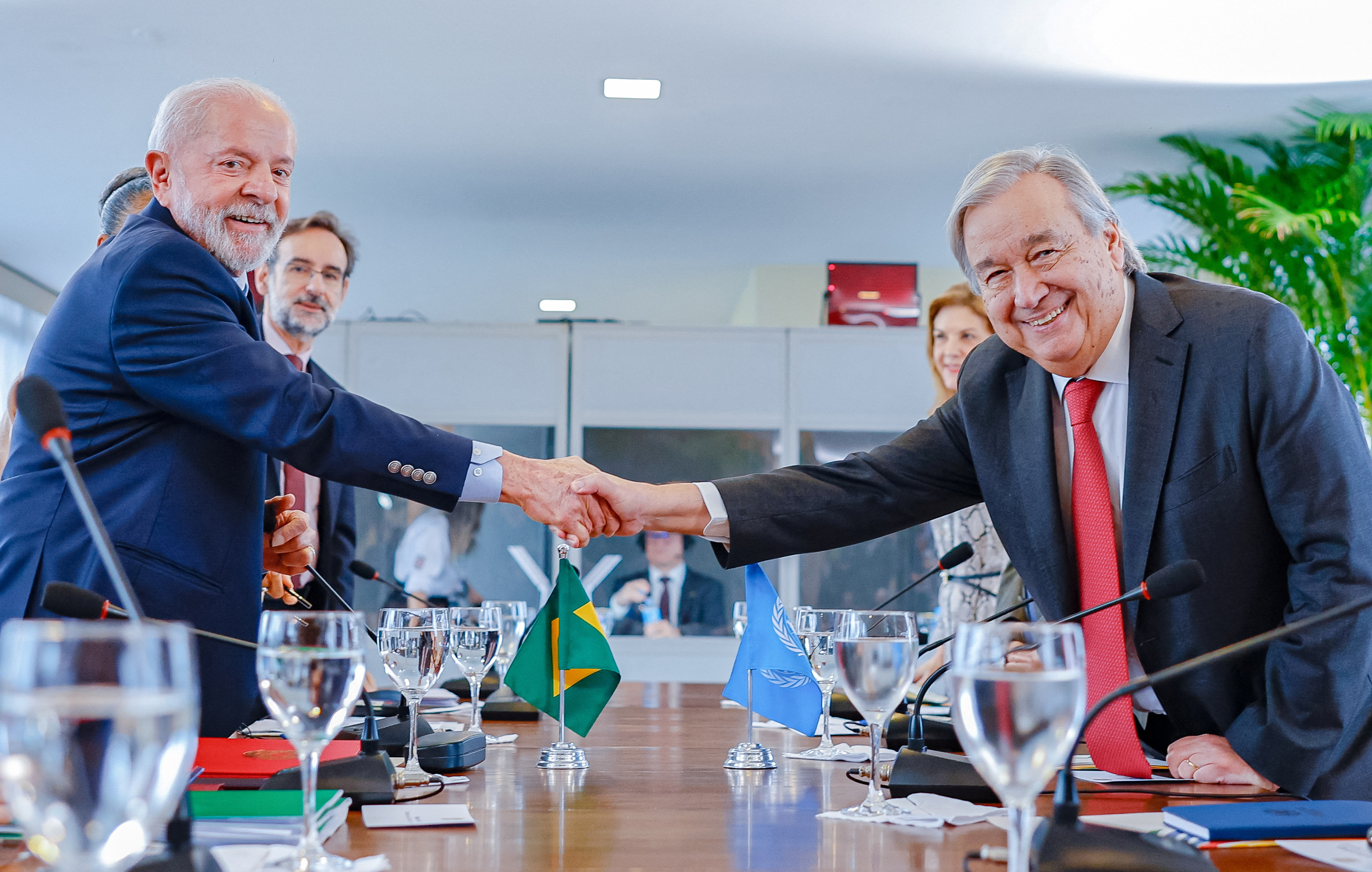 Brazil's President Lula greets U.N. General-Secretary Guterres ahead of the G20 summit, in Rio de Janeiro