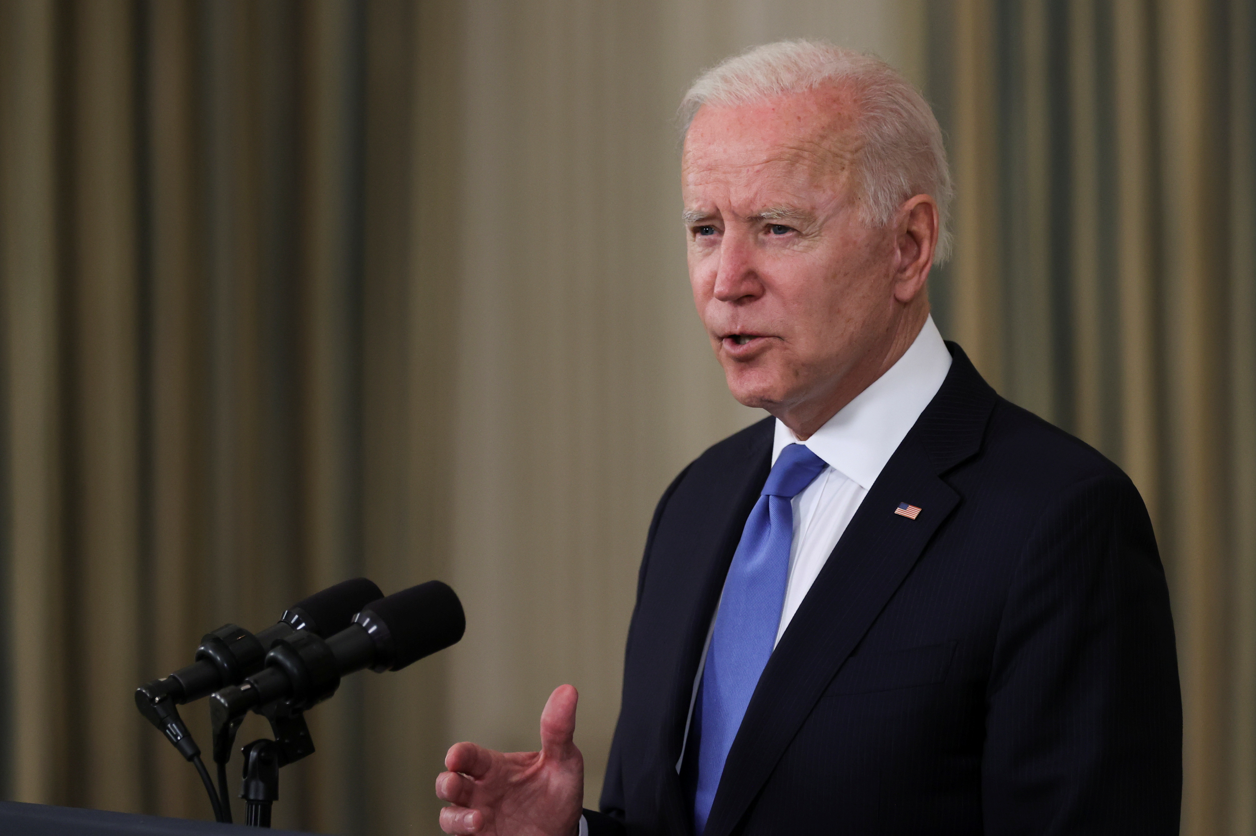 U.S. President Biden delivers remarks on the state of his American Rescue Plan at the White House in Washington