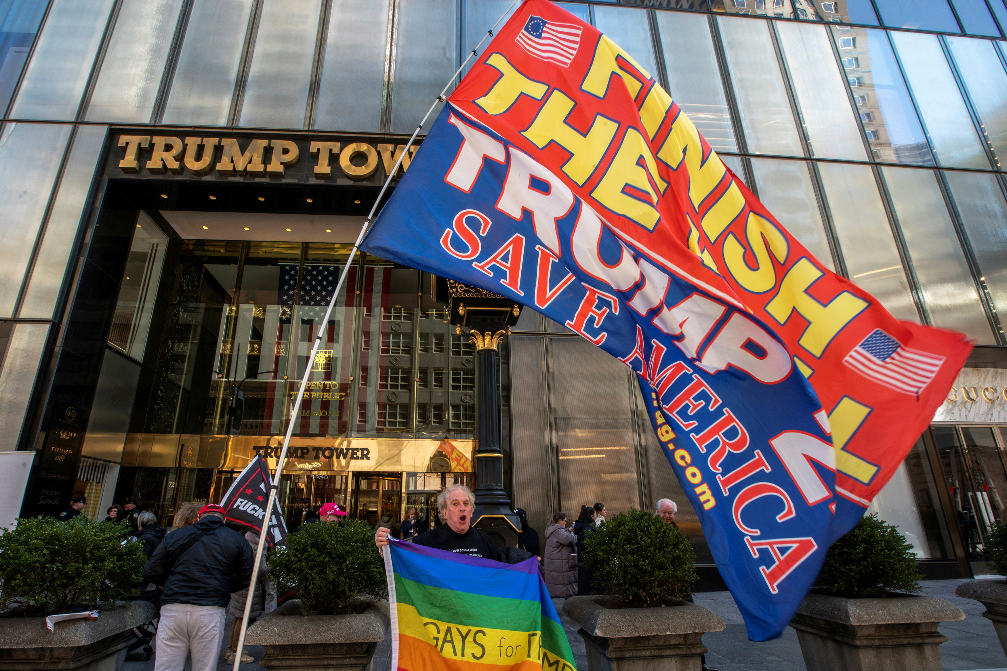 Supporters of former U.S. President Trump gather at Trump Tower in New York