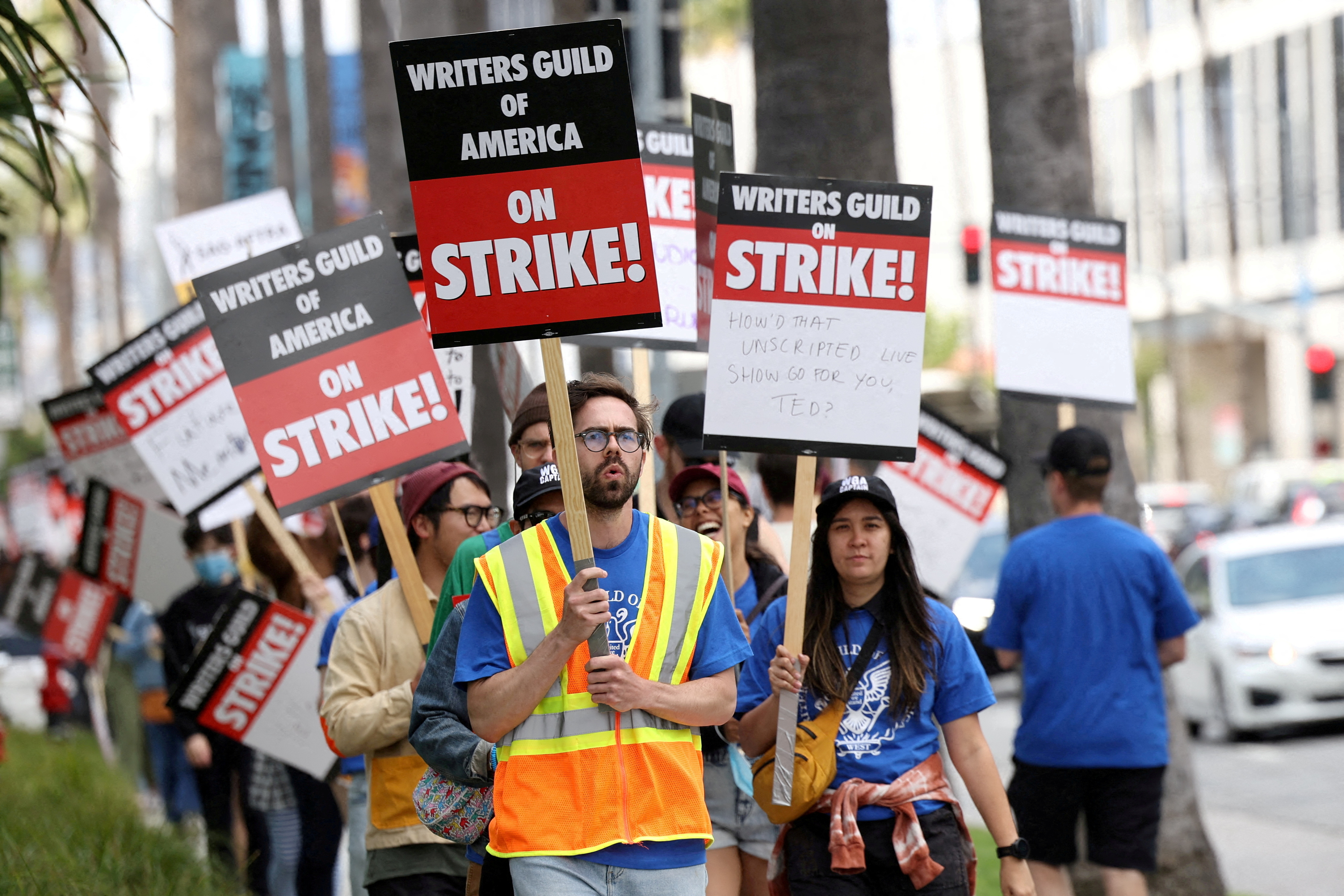 Members of the Writers Guild of America protest in California
