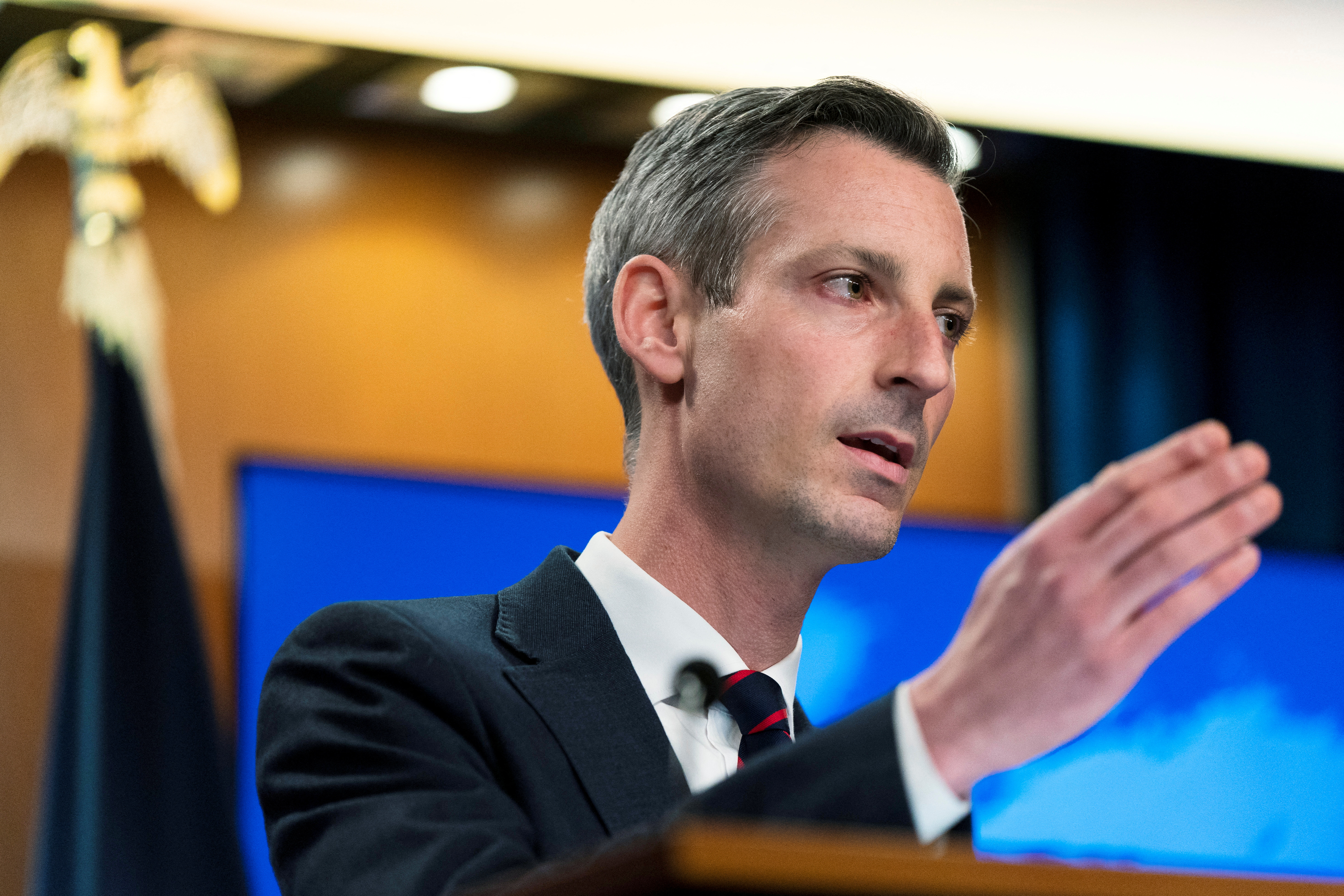 US State Department spokesperson Ned Price speaks during a news conference in Washington