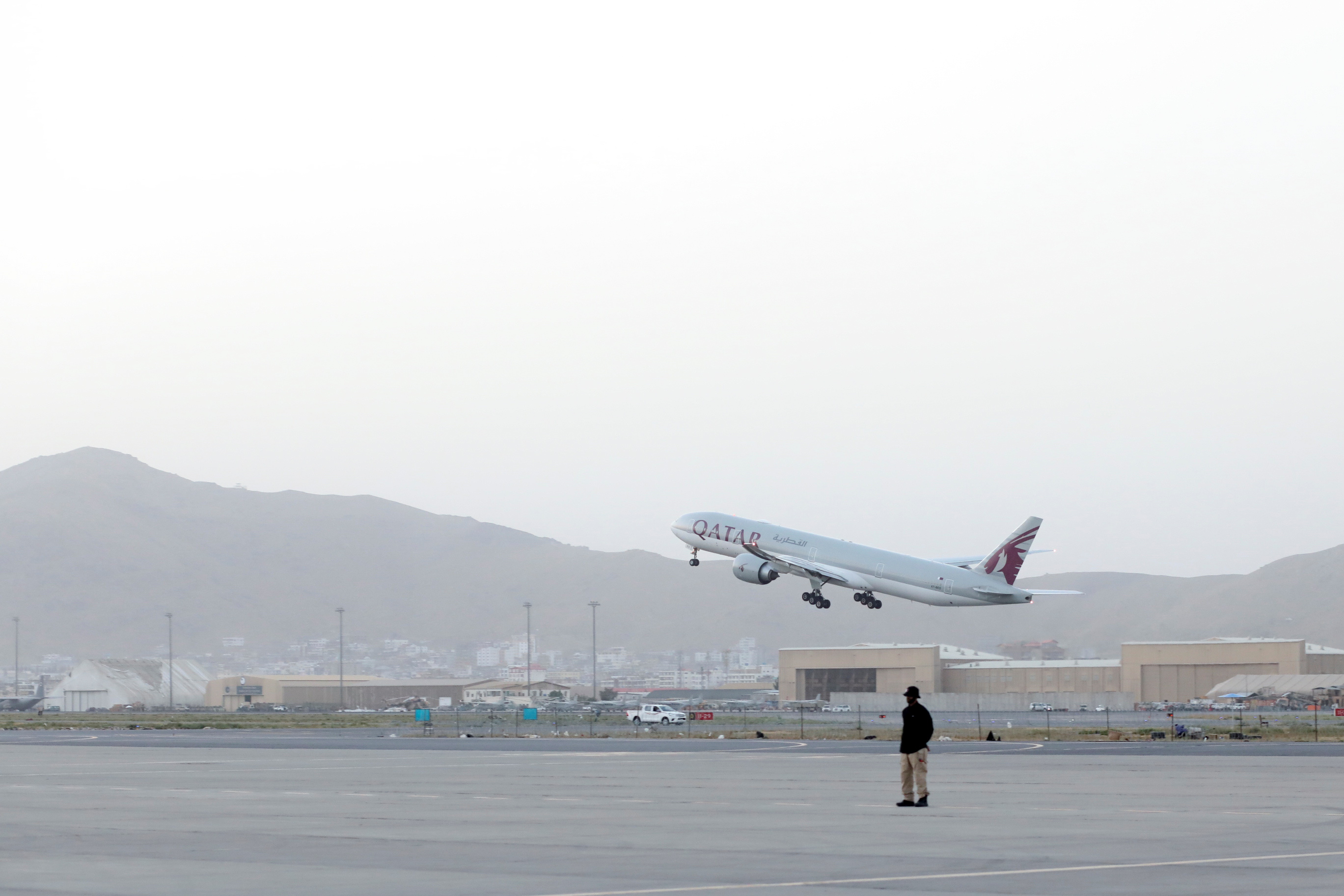 The first international flight since the withdrawal of U.S. troops from Afghanistan takes off from the international airport in Kabul, Afghanistan, September 9, 2021. WANA (West Asia News Agency) via REUTERS