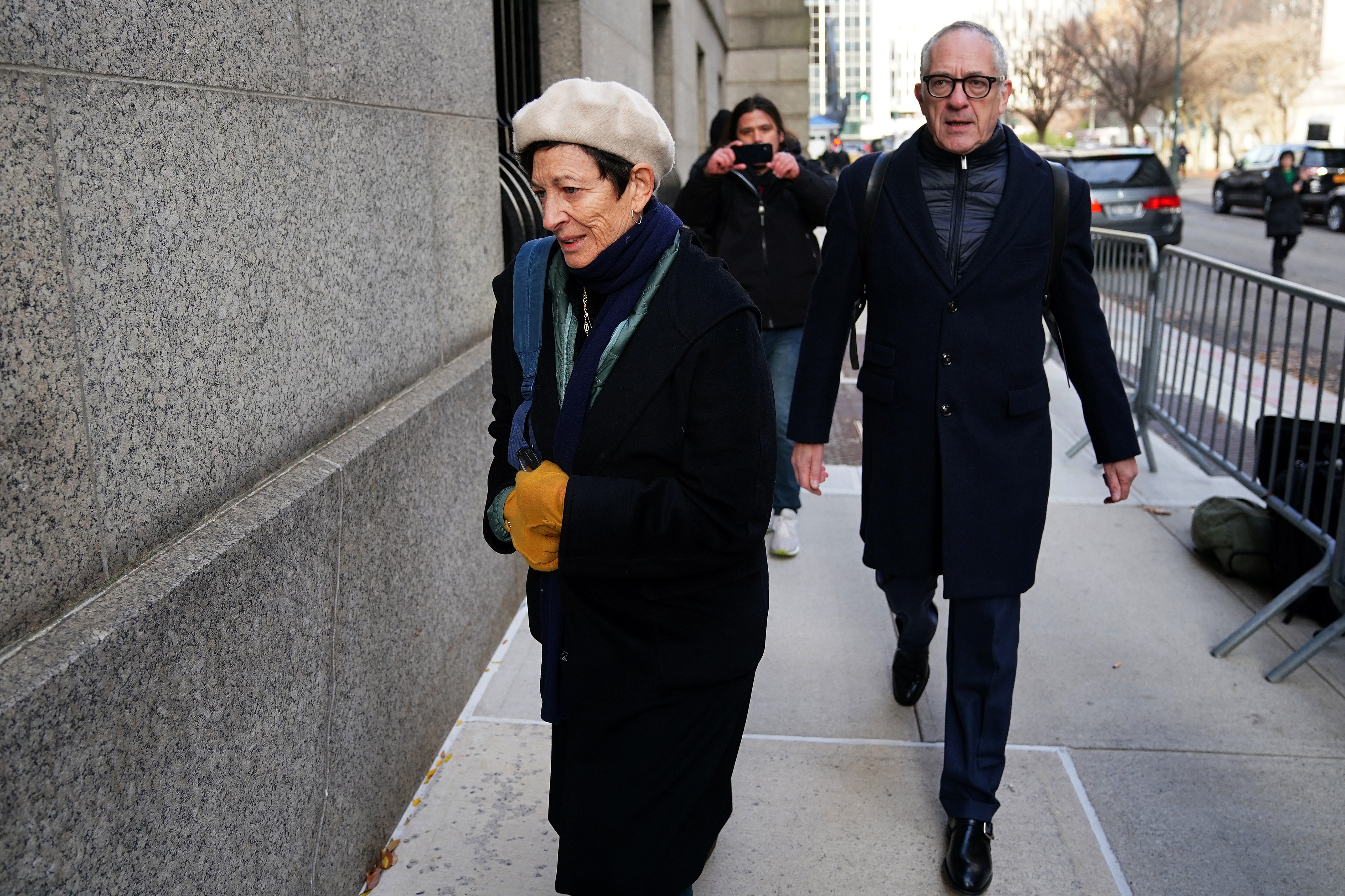 Isabel Maxwell and Kevin Maxwell, brother and sister of Ghislaine Maxwell, arrive at court during the seventh day of the Ghislaine Maxwell trial in the Manhattan borough of New York City, New York, U.S., December 7, 2021.  REUTERS/Carlo Allegri