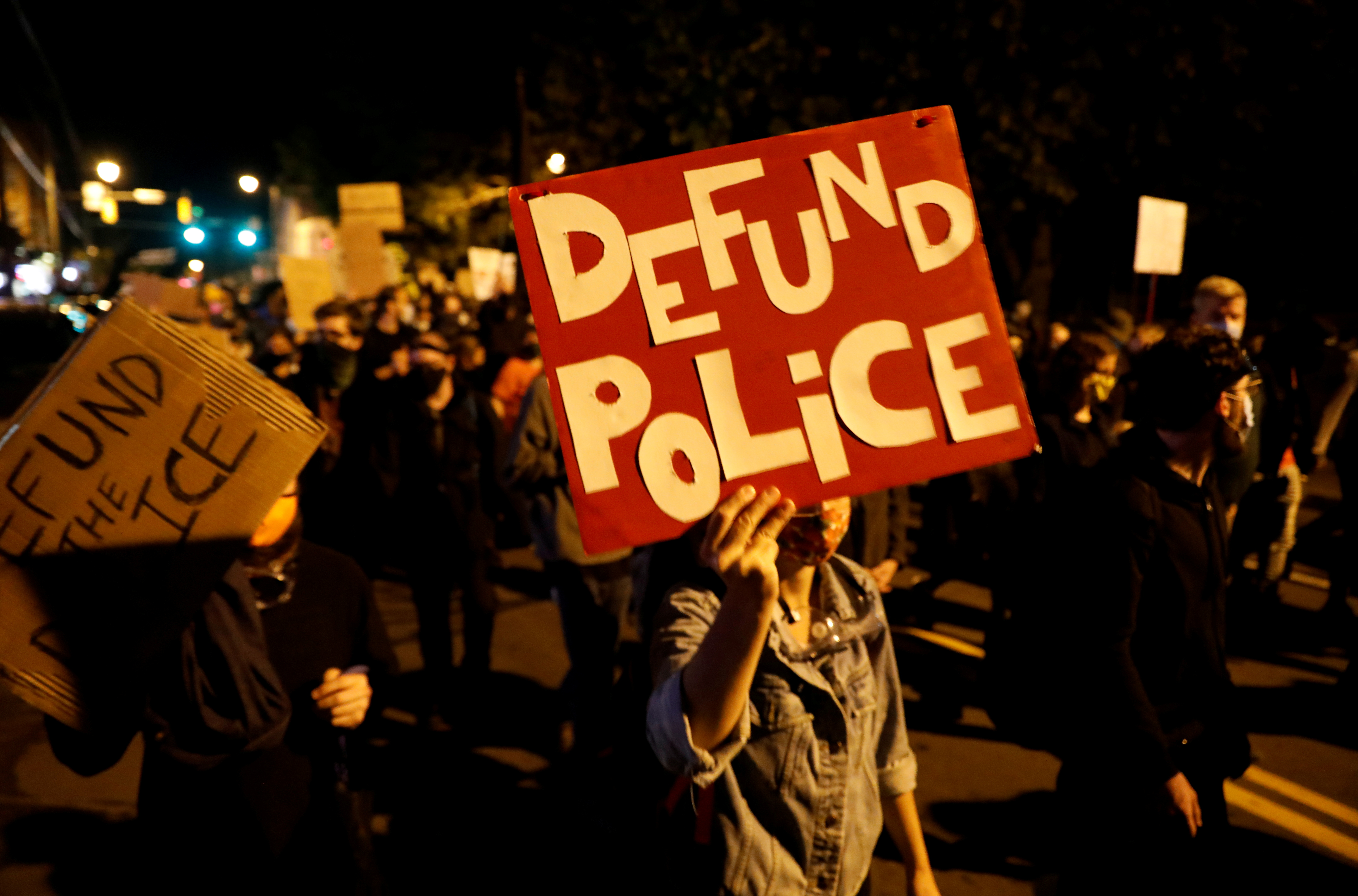 Demonstrators take part in a protest in Rochester, New York