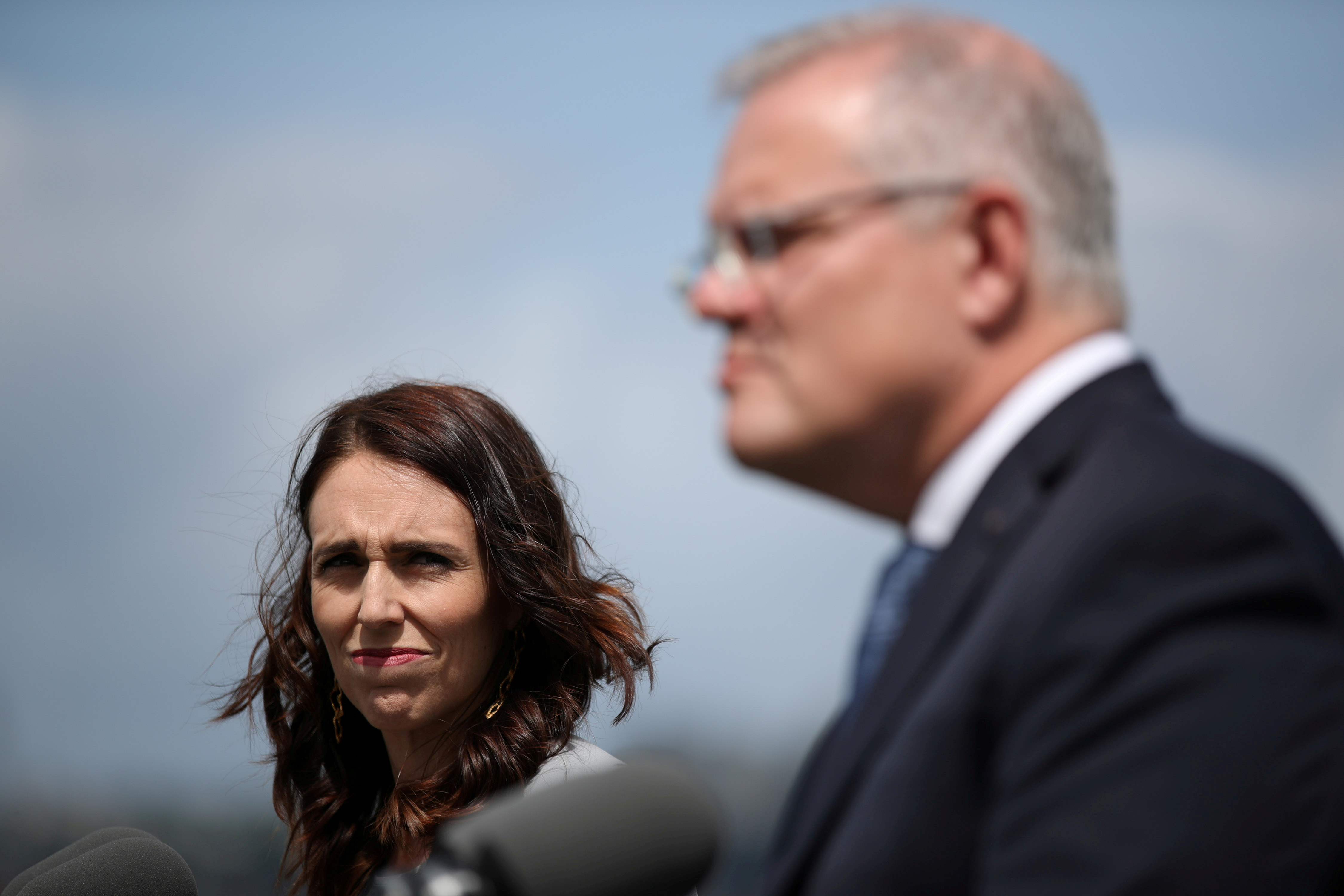 New Zealand Prime Minister Ardern and Australian Prime Minister Morrison hold a joint press conference at Admiralty House in Sydney