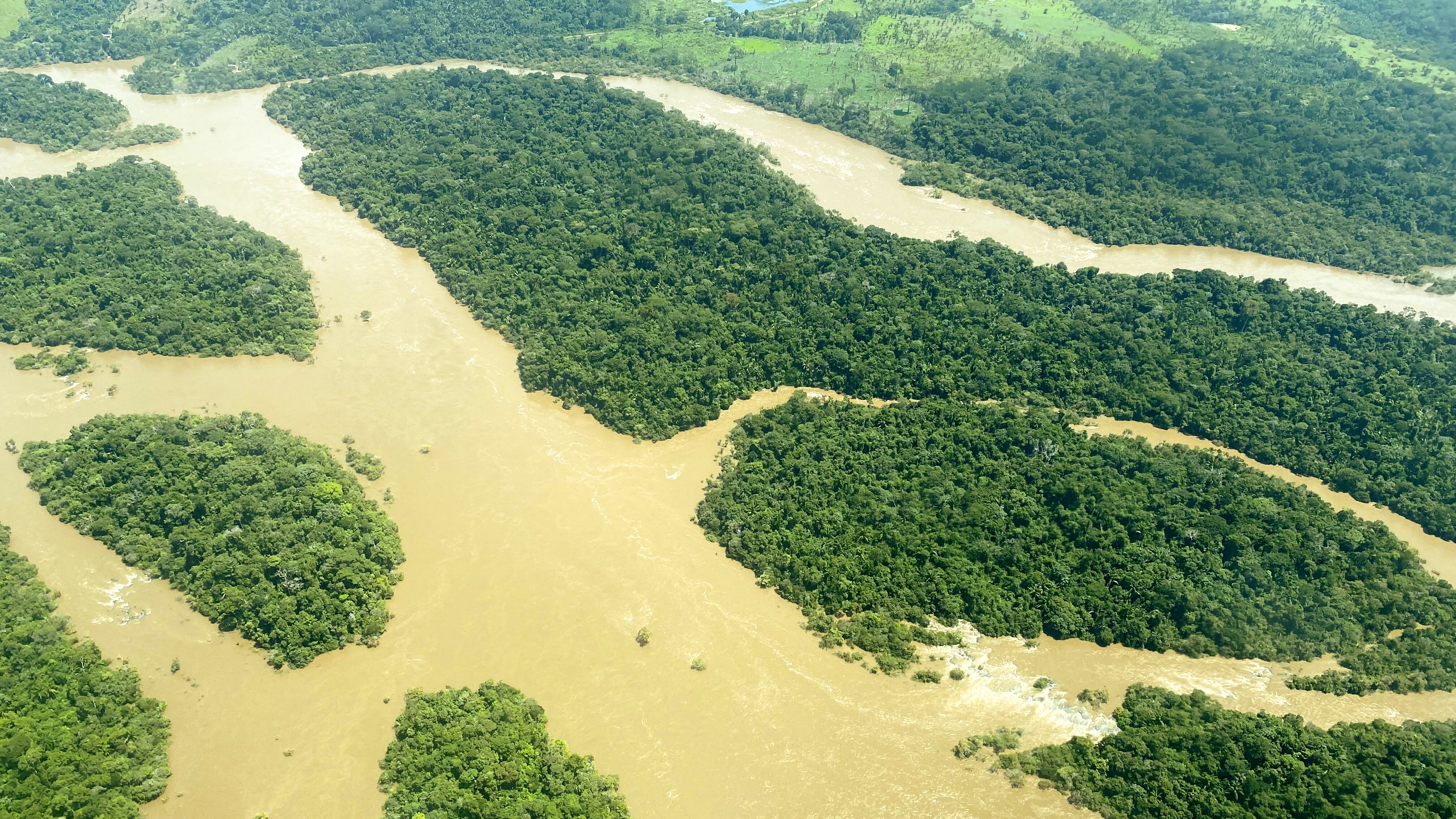An aerial view shows the Tapajos river in Itaituba