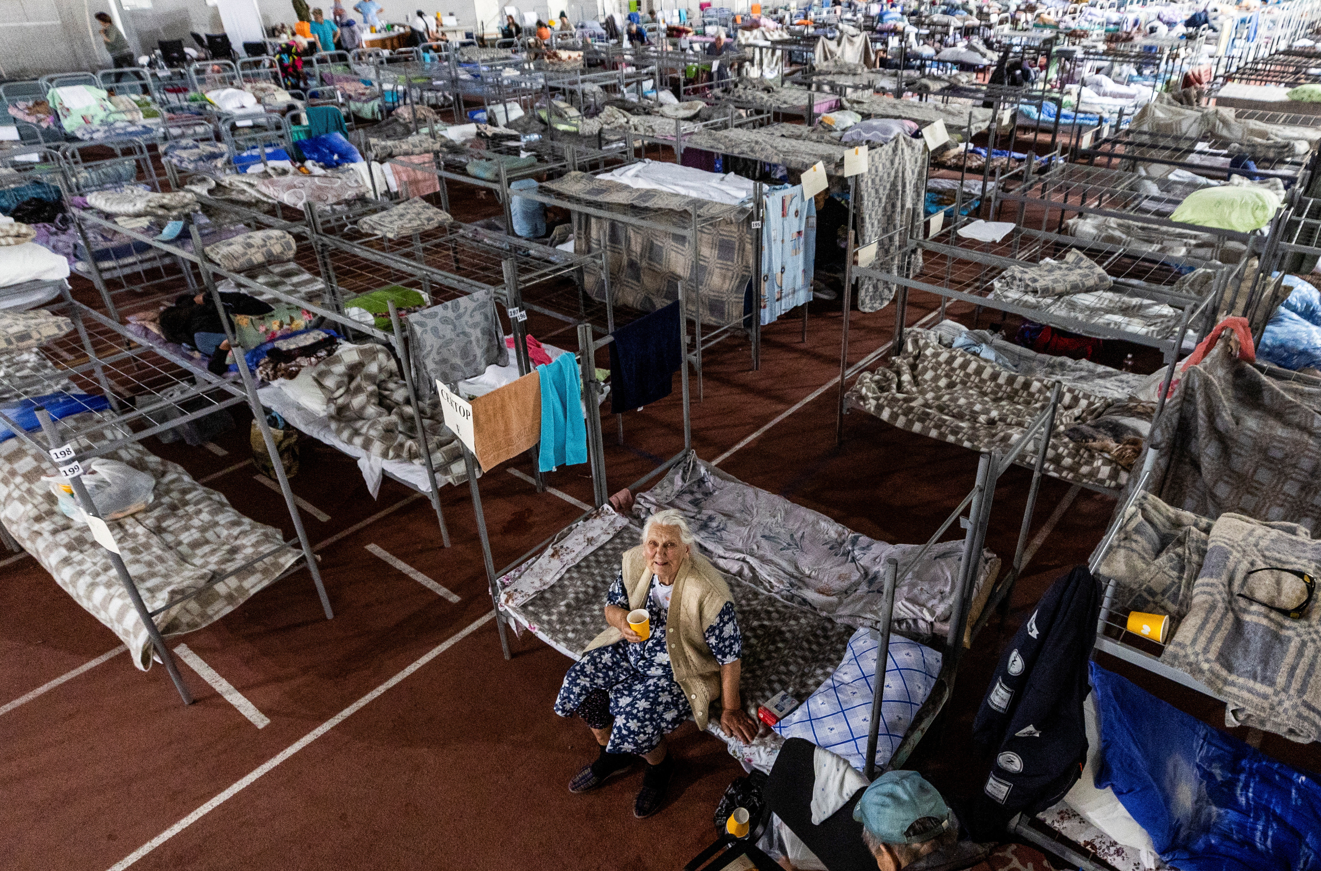 Evacuees from Russia's Belgorod region bordering Ukraine stay at temporary accommodation