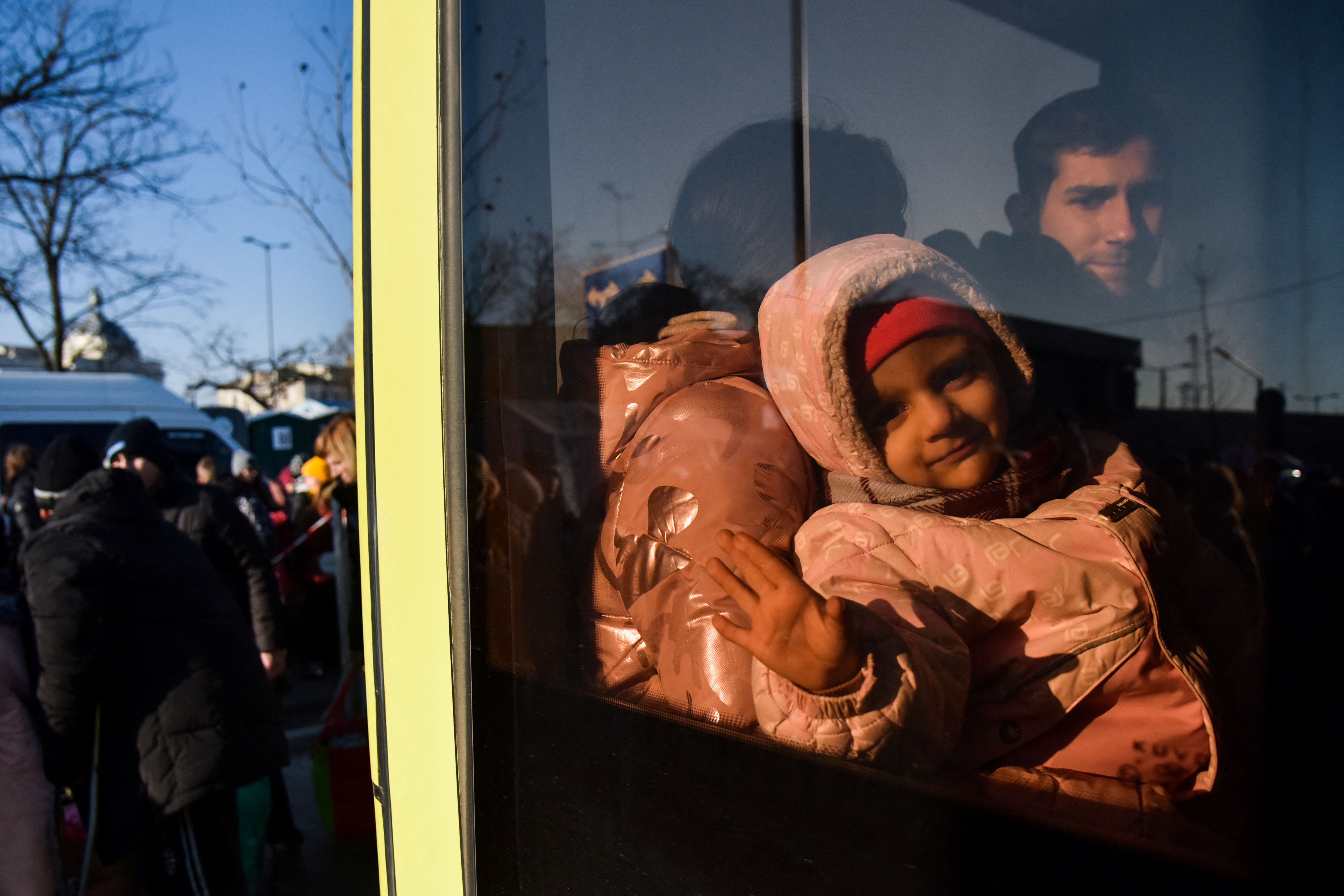 Refugees flee the Russian invasion of Ukraine, in Lviv