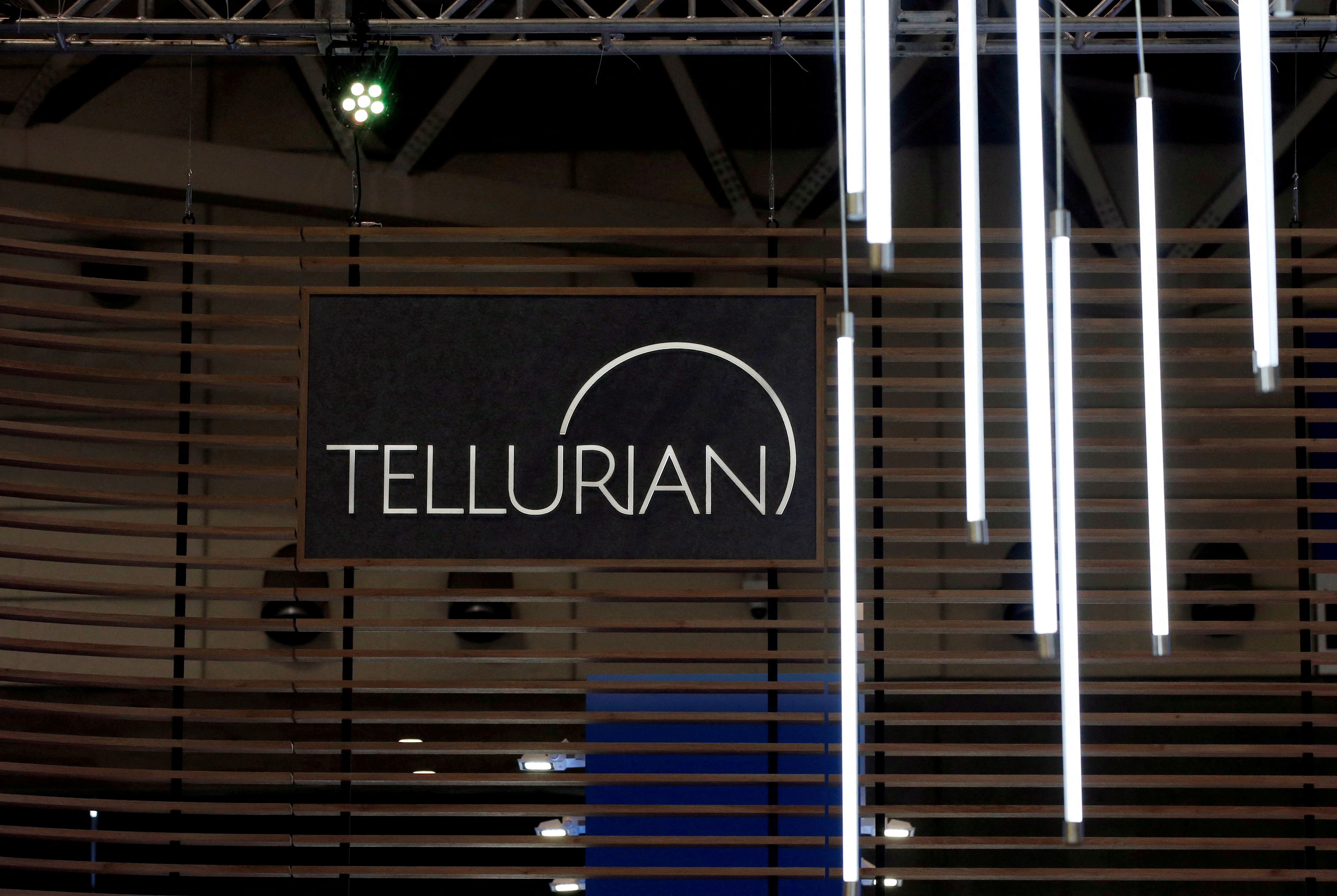 The logo of Tellurian Inc is seen in its booth at Gastech, an expo for the gas industry, in Chiba