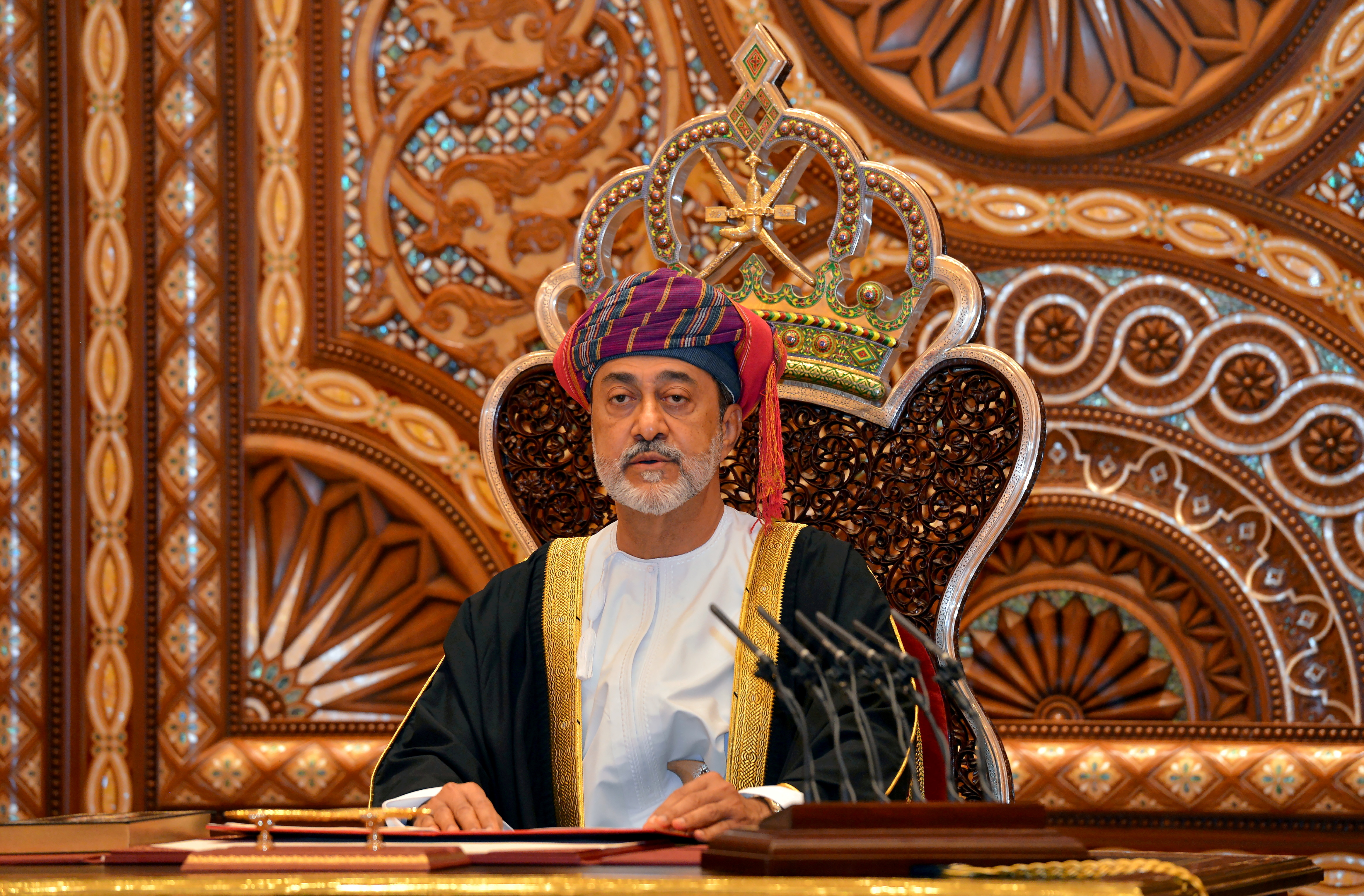 Oman's Sultan Haitham bin Tariq al-Said gives a speech after being sworn in, in Muscat