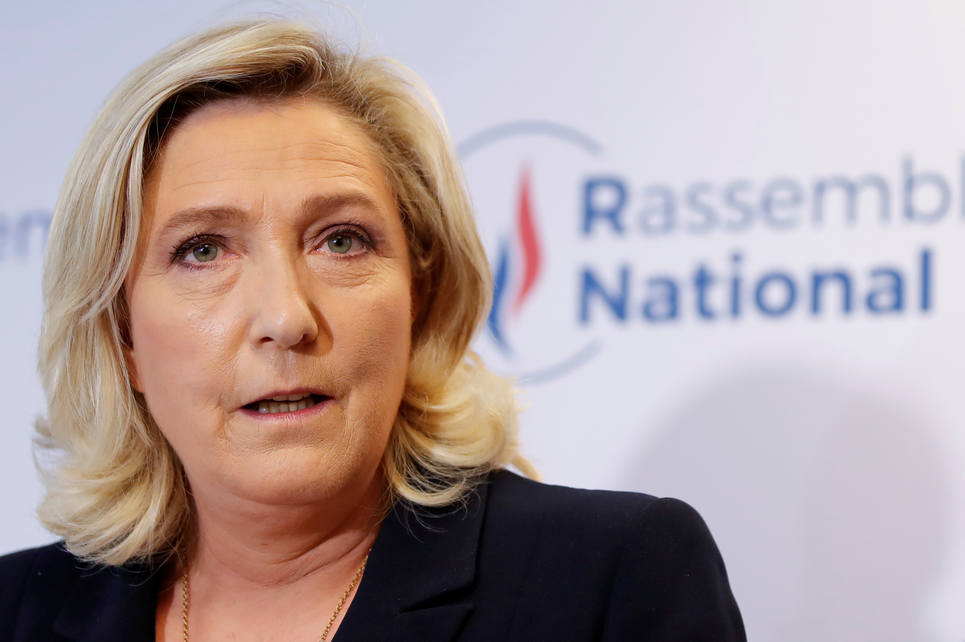 French far-right National Rally (Rassemblement National) party leader Marine Le Pen delivers a speech in reaction to the outcomes of the second round of French regional and departmental elections, in Nanterre, near Paris, France June 27, 2021. REUTERS/Sarah Meyssonnier/File Photo