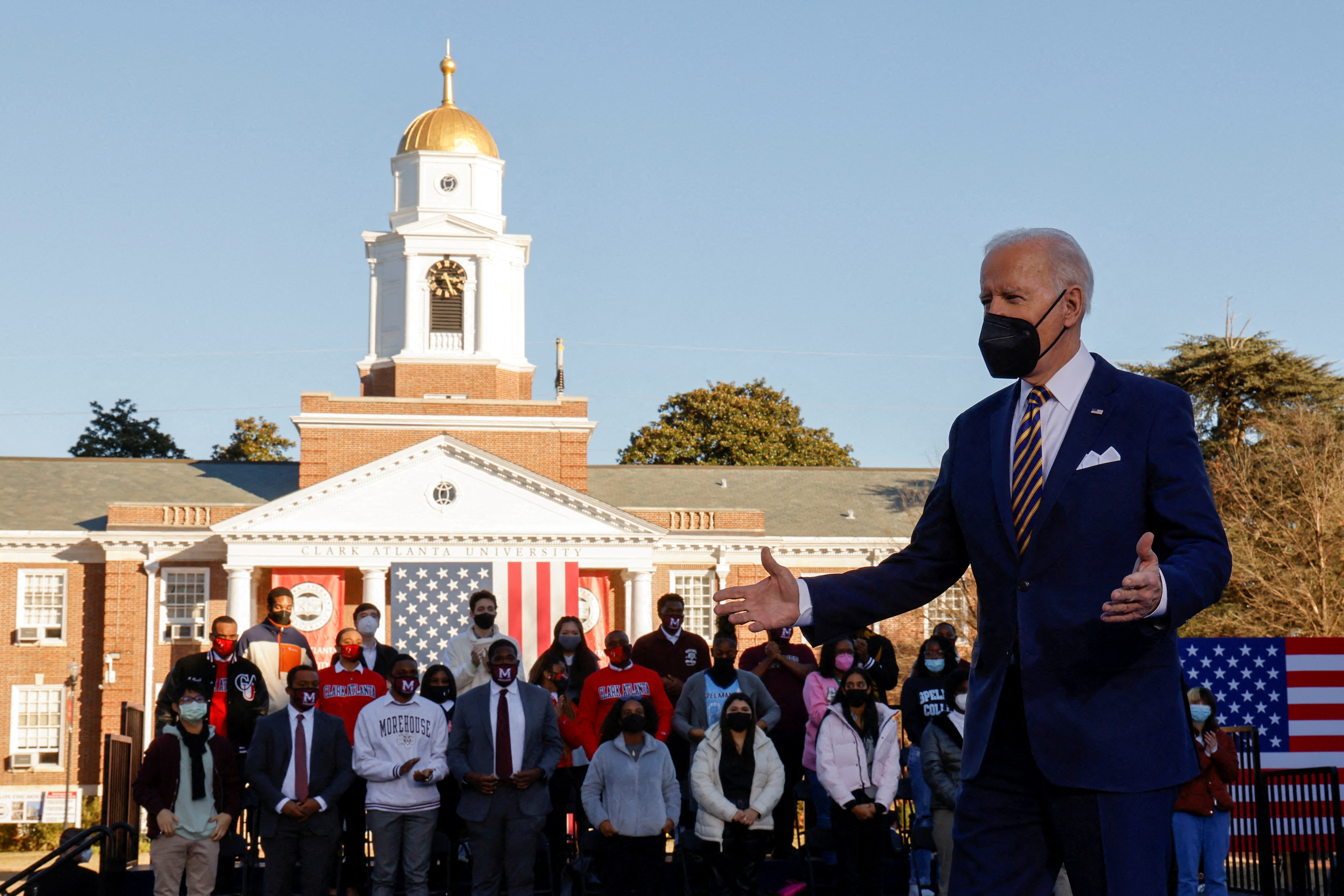 U.S. President Joe Biden arrives to deliver remarks on voting rights during a speech on the grounds of Morehouse College and Clark Atlanta University in Atlanta, Georgia, U.S., January 11, 2022. REUTERS/Jonathan Ernst/File Photo