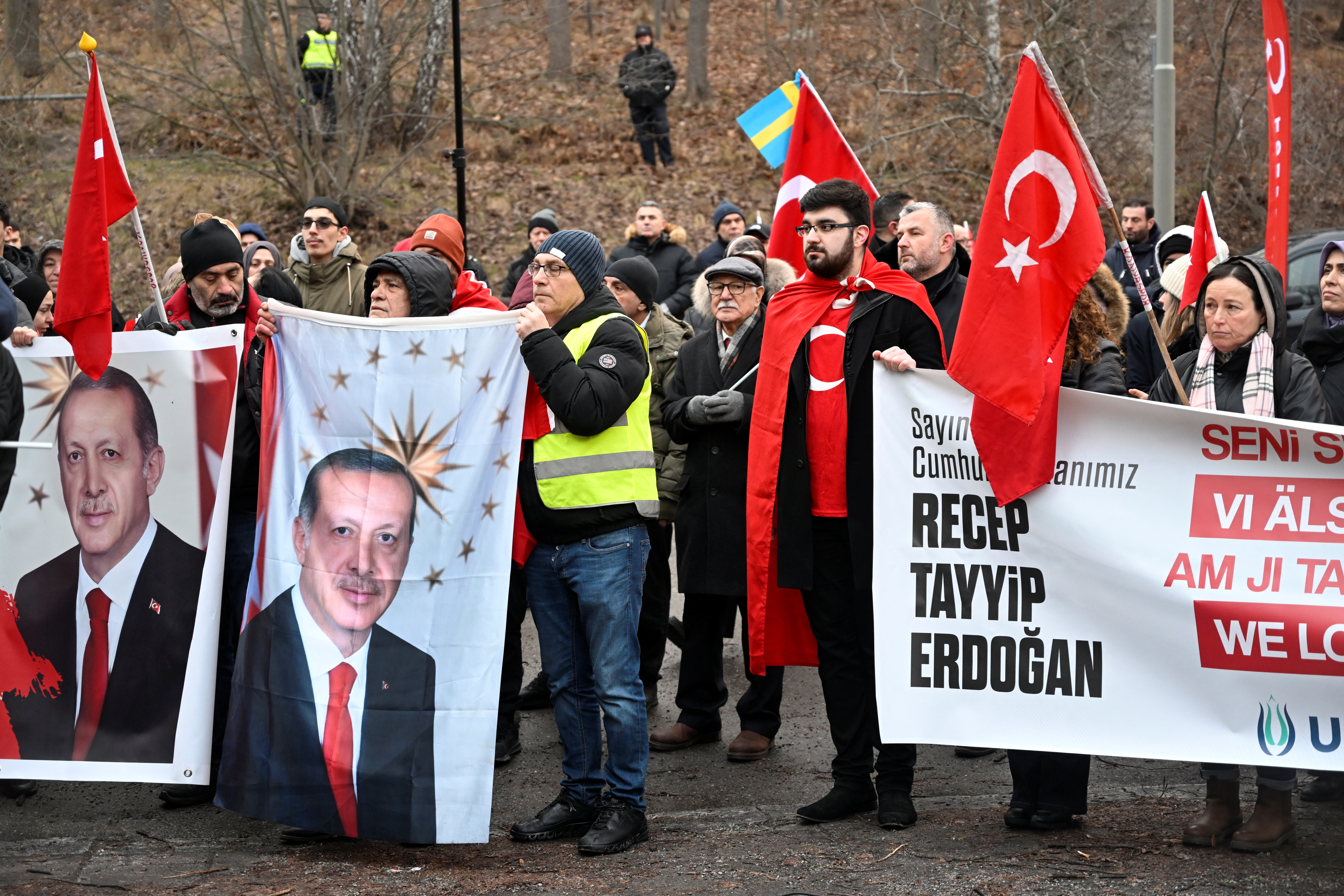 Members of pro-Turkish organization UETD demonstrate in Stockholm