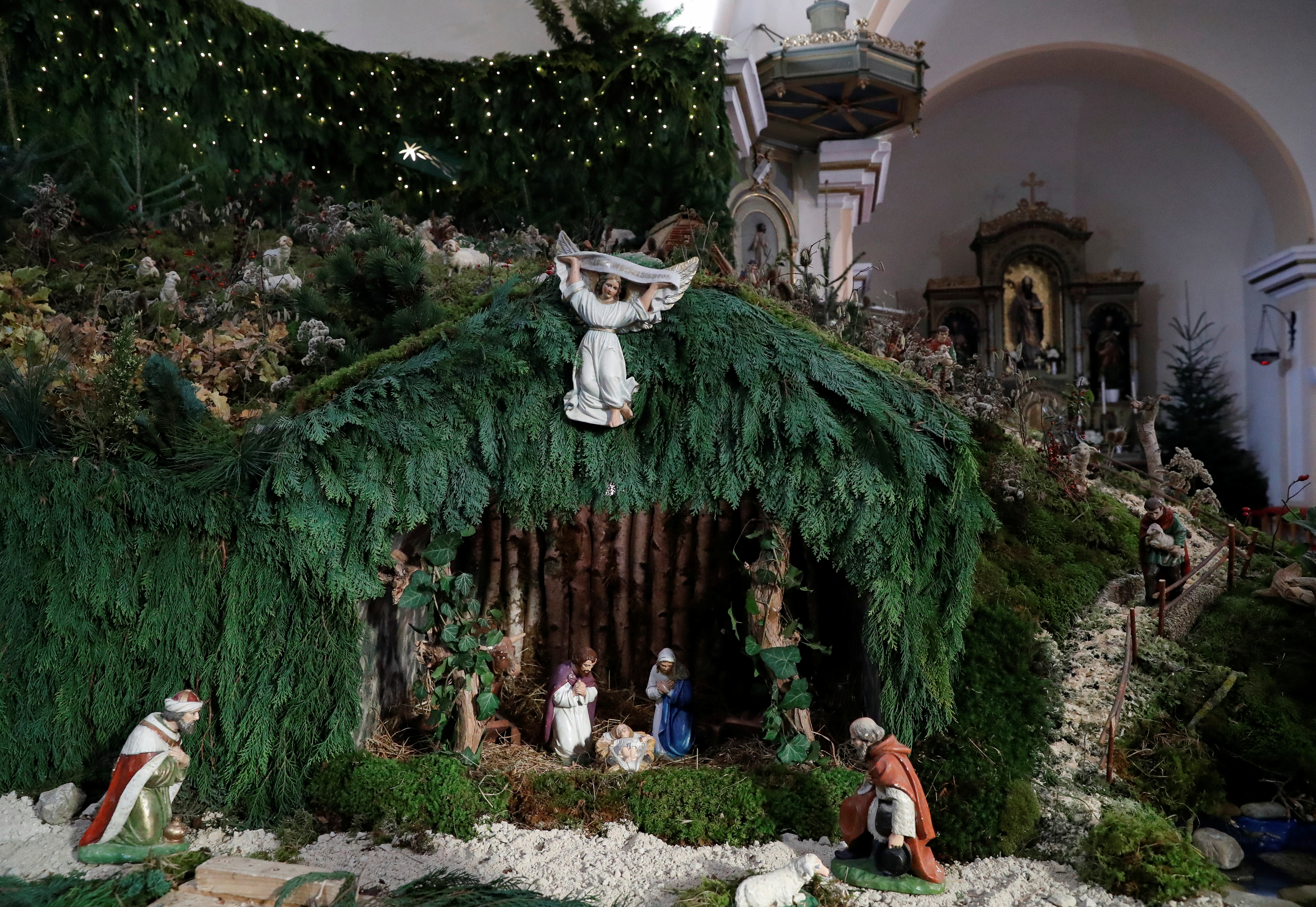 One of Europe's largest indoor nativity scenes is pictured at the St Martin Church in Vors