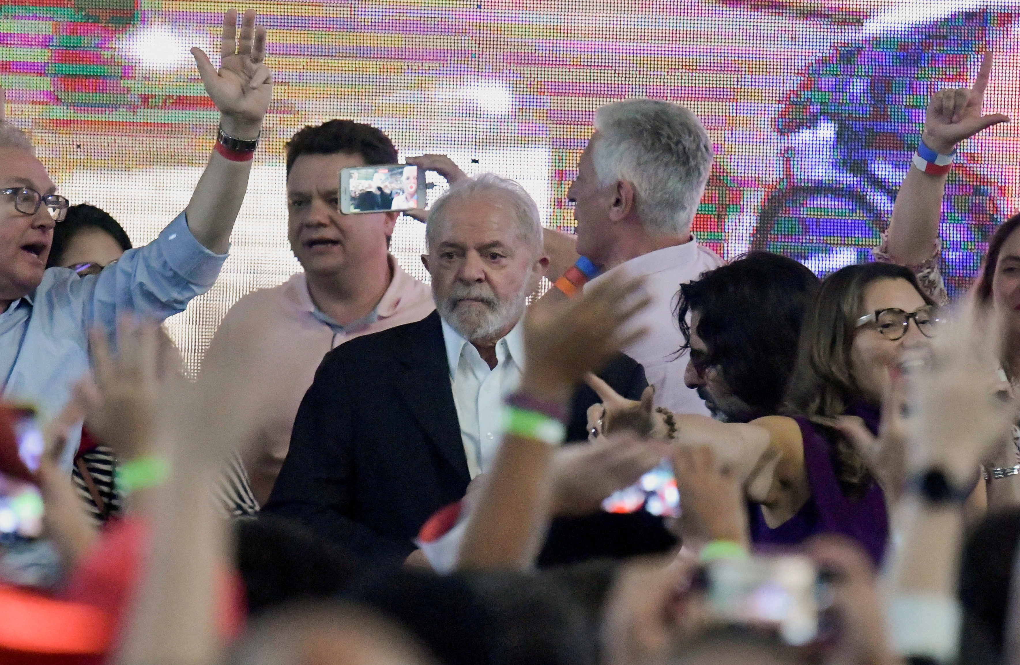 Brazil's former President Luiz Inacio Lula da Silva, pre-candidate for the presidency of the Republic, attends an event in Juiz de Fora, Minas Gerais state