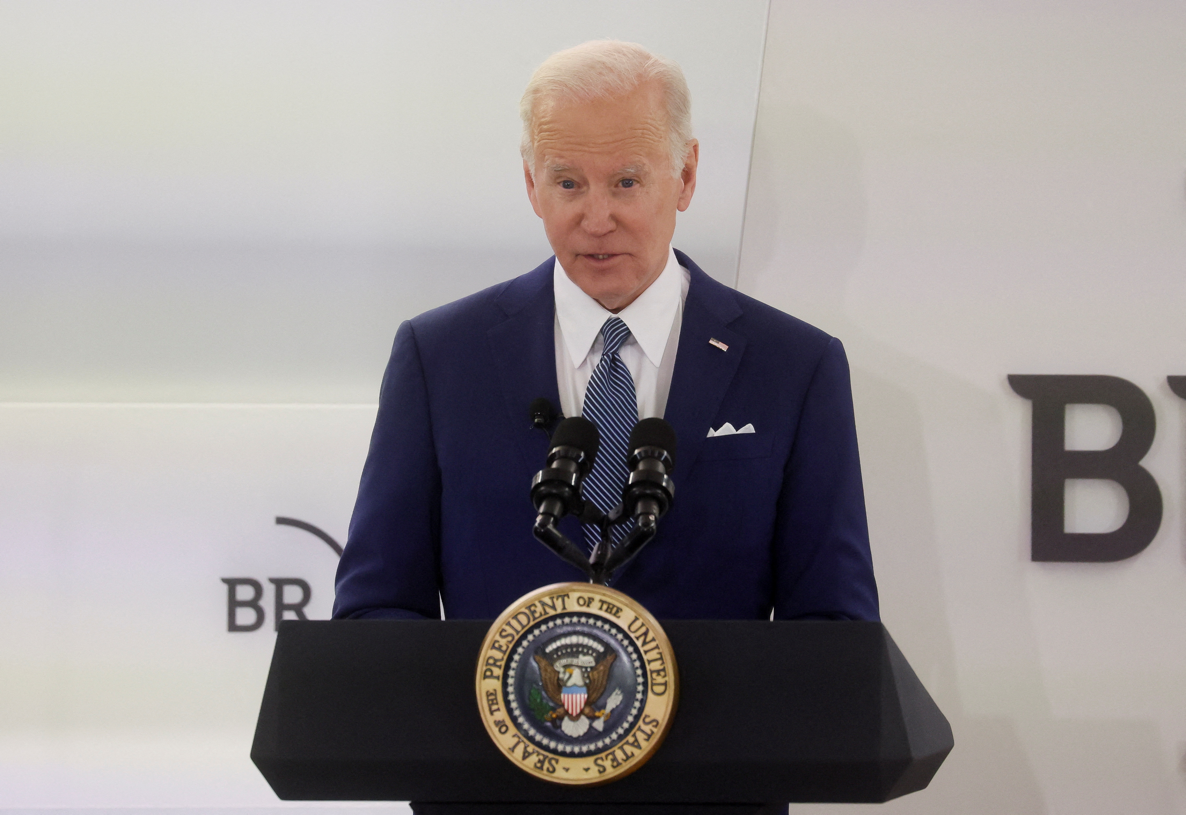 U.S. President Biden discusses the United States' response to Russian invasion of Ukraine, and warns CEOs about potential cyber attacks from Russia, in Washington