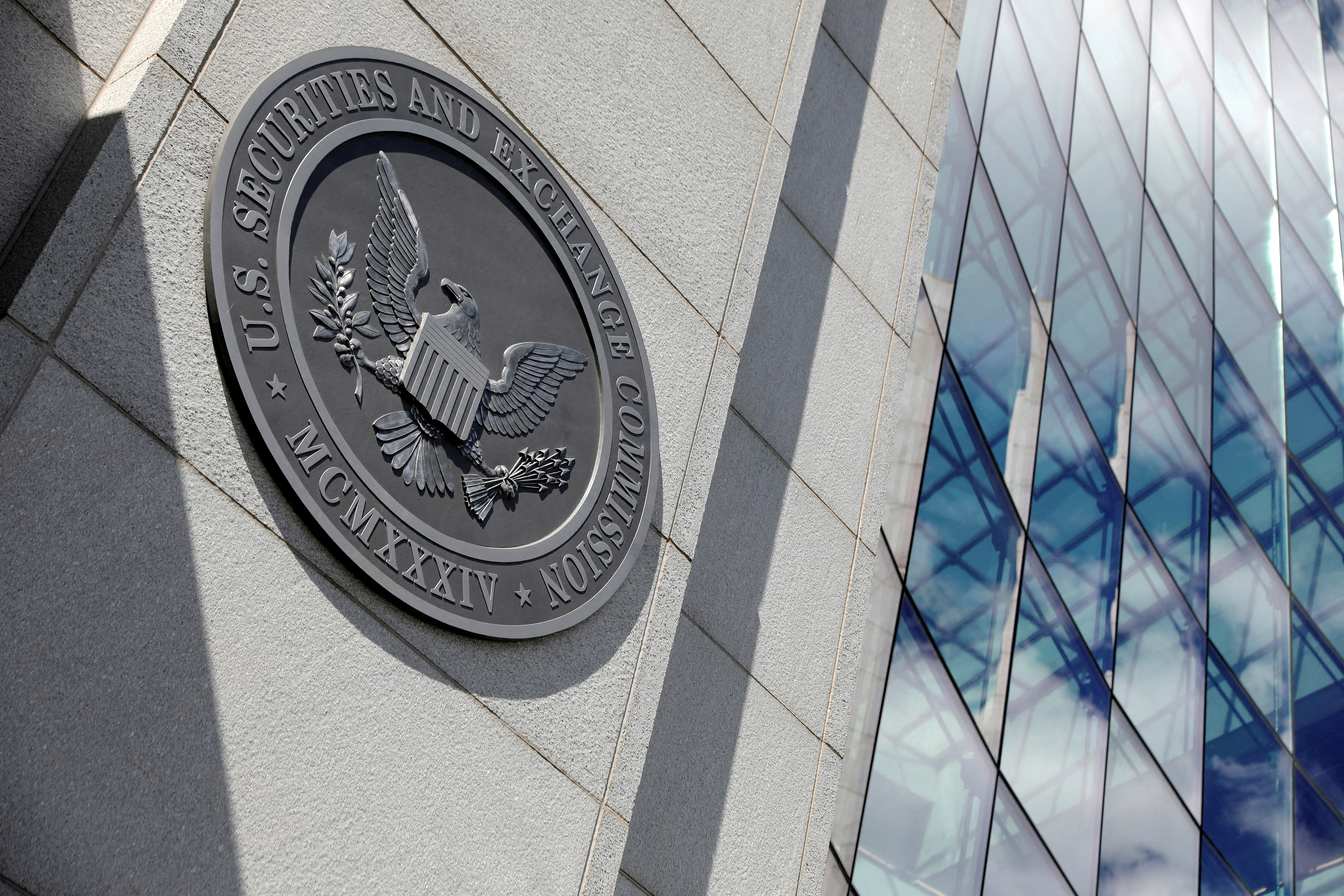 The seal of the U.S. Securities and Exchange Commission (SEC) is seen at their  headquarters in Washington, D.C.
