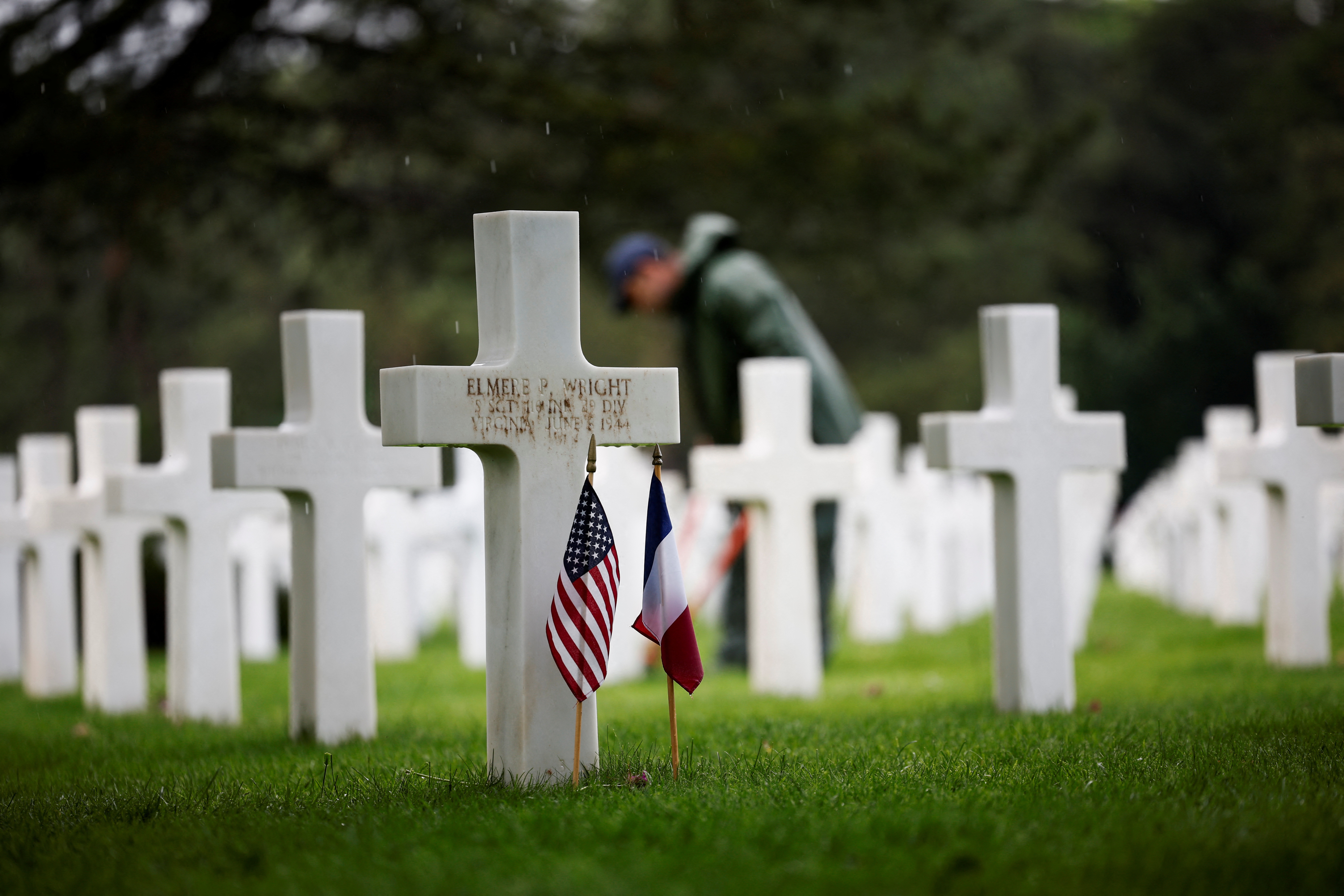 Headstones are pictured in the World War II Normandy American Cemetery and Memorial at Colleville-sur-Mer
