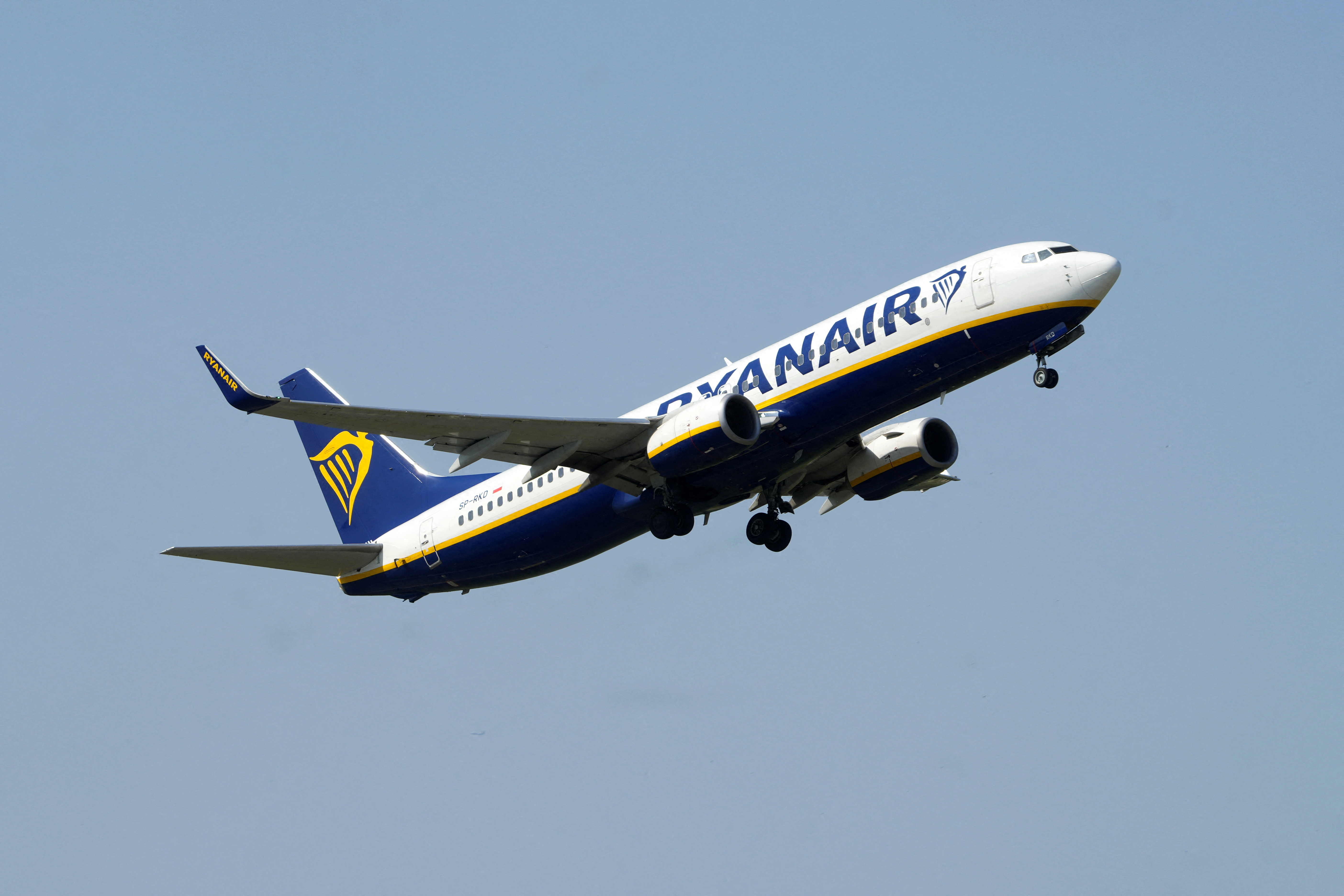 Ryanair aircraft Boeing 737-8AS takes off from Riga International Airport