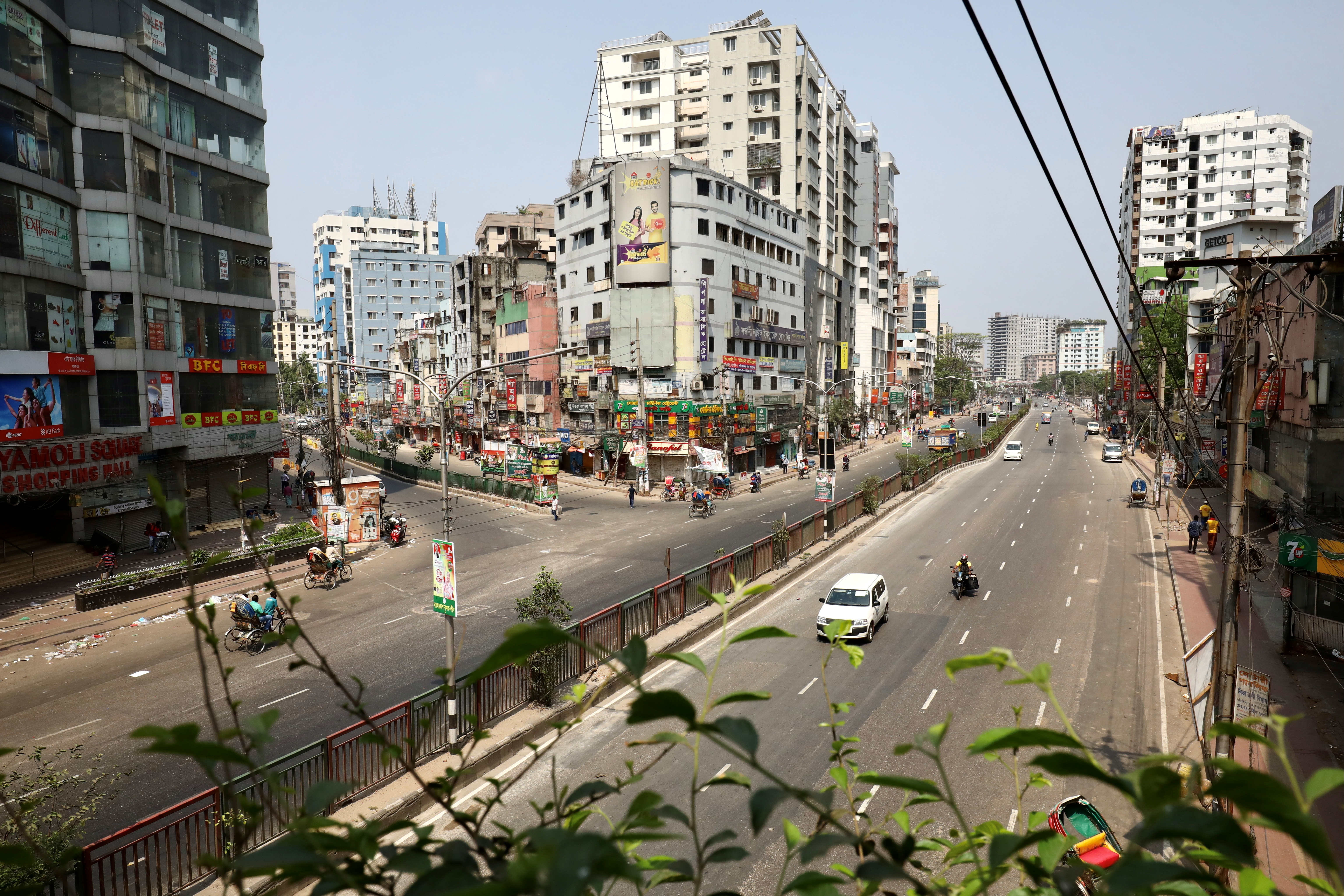 Fewer vehicles are seen on the street as government imposed restrictions on public movement after coronavirus disease (COVID-19) cases increased in Dhaka