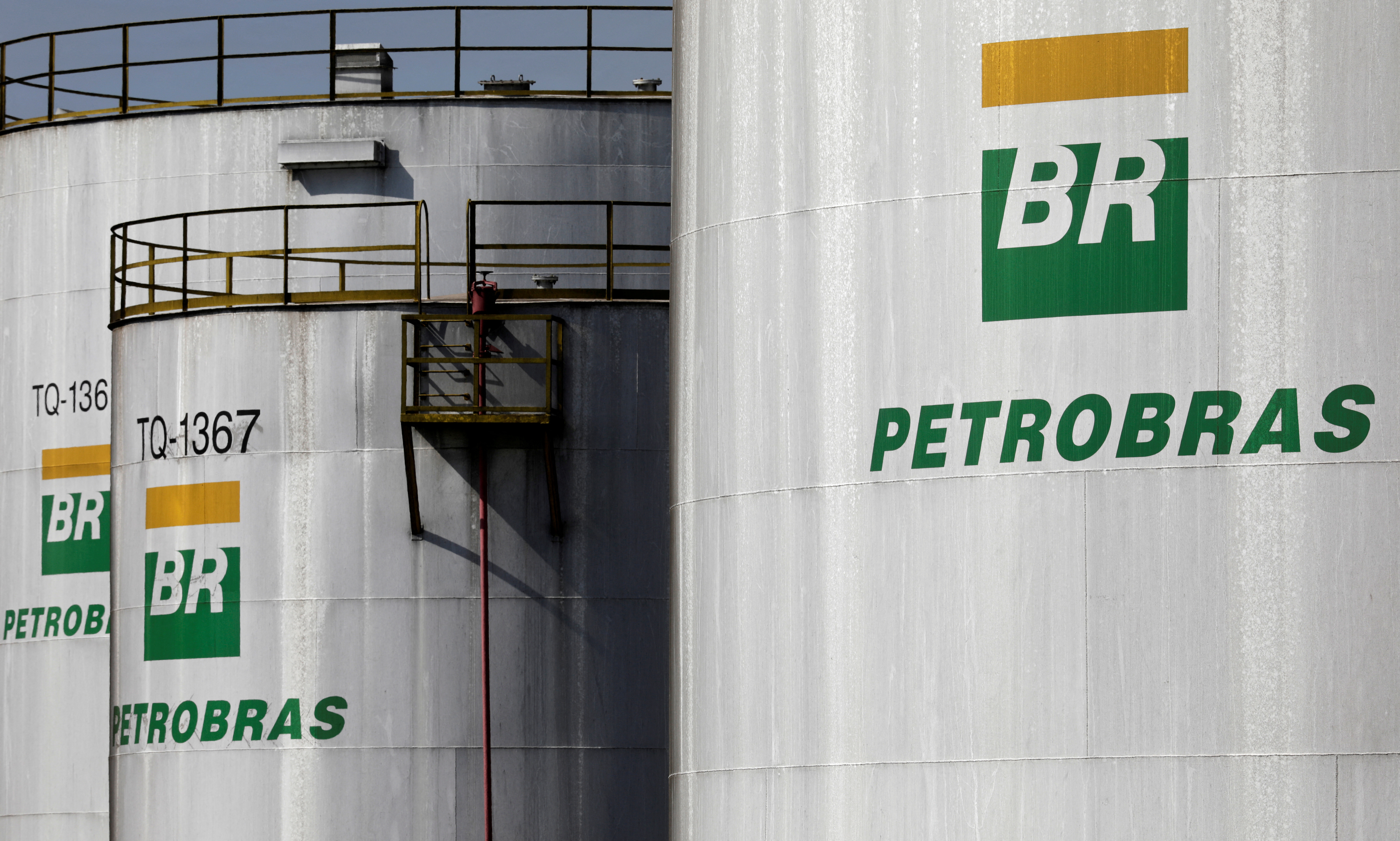 The logo of Brazil's state-run Petrobras oil company is seen on a tank in at Petrobras Paulinia refinery in Paulinia