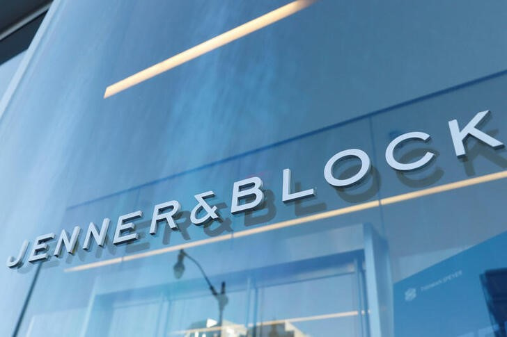 Signage is seen outside of the law firm Jenner & Block LLP in Washington, D.C.
