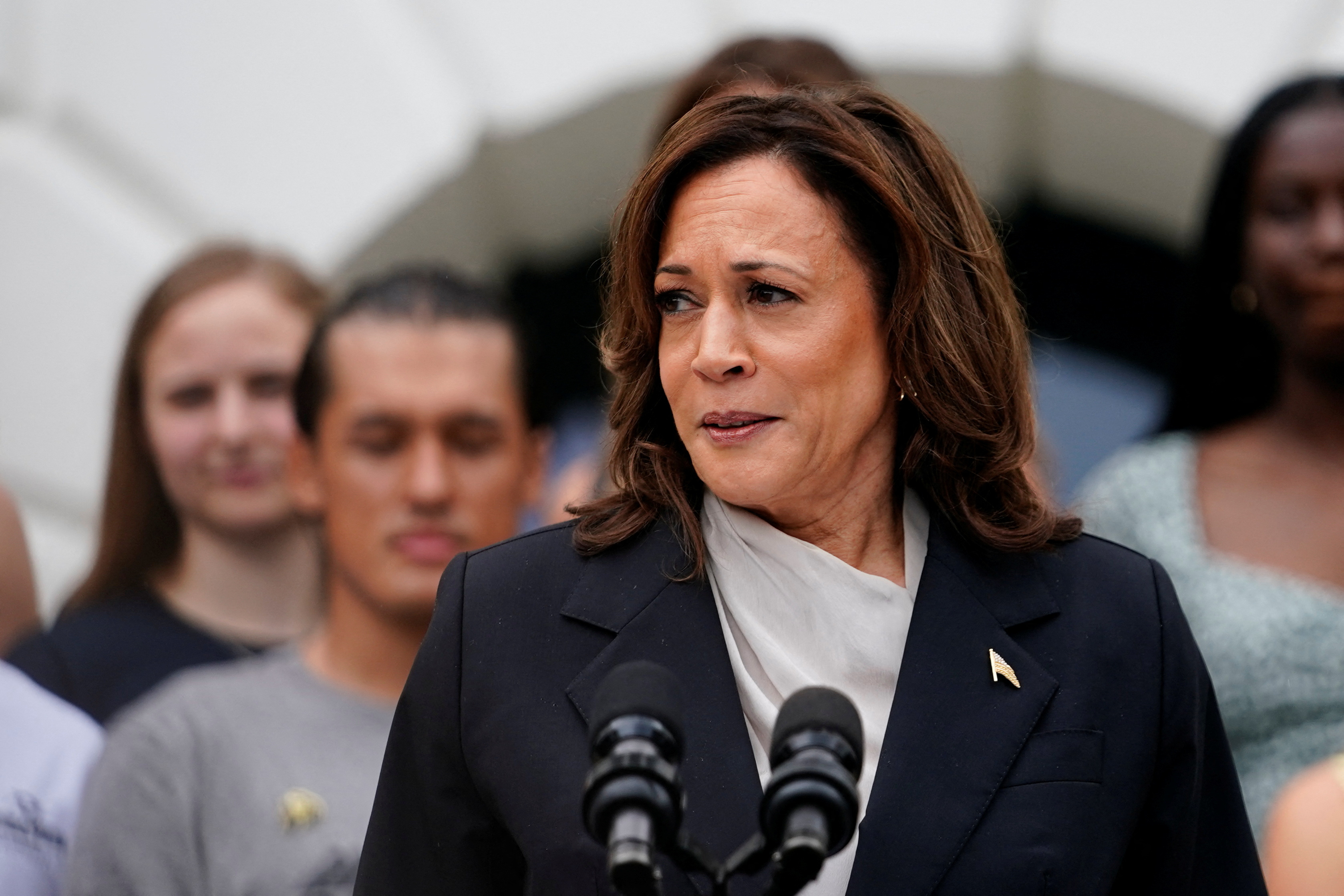 U.S. Vice President Kamala Harris delivers remarks to the women and men's National Collegiate Athletic Association (NCAA) Champion teams at the White House in Washington