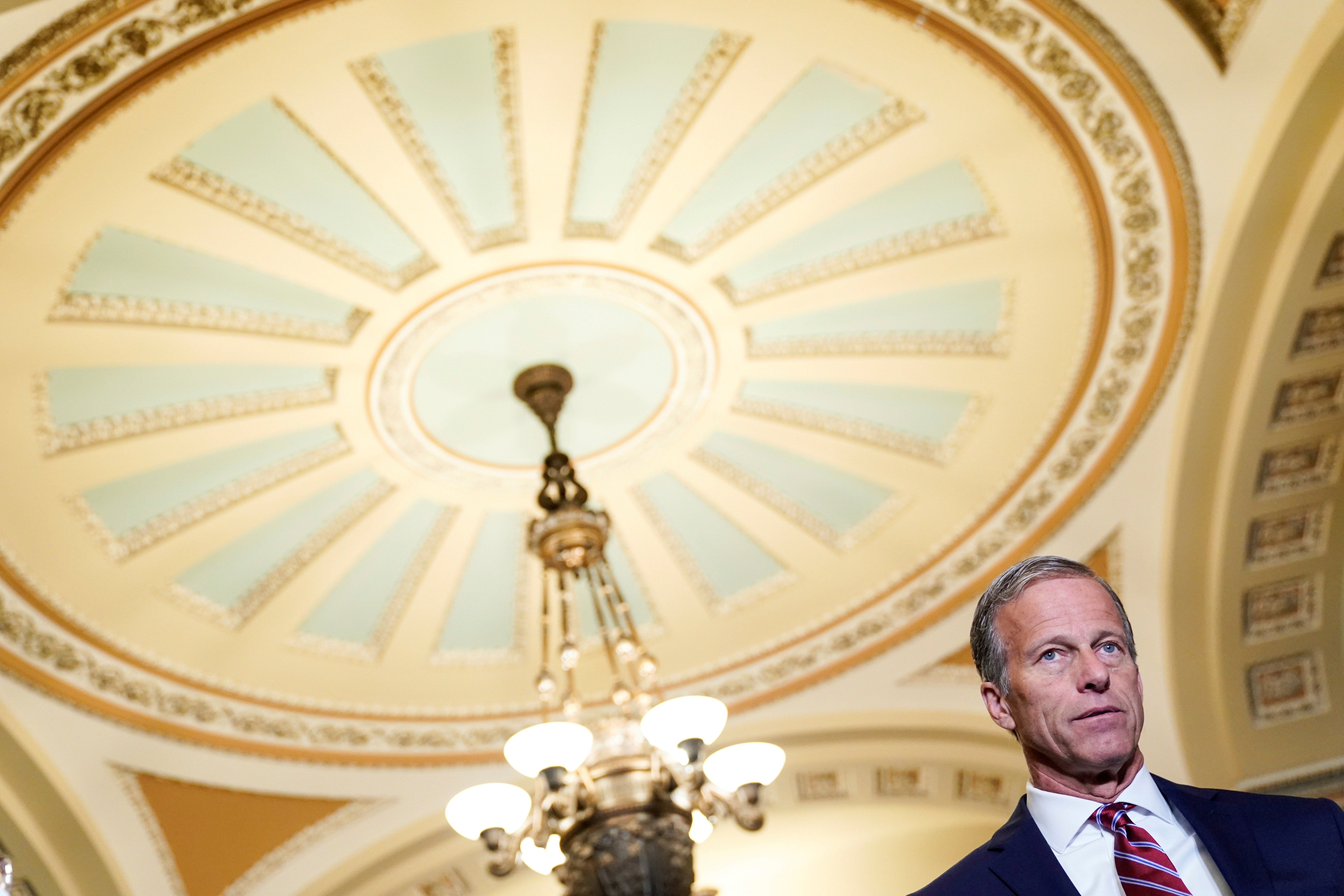 Senator John Thune (R-SD) speaks after the Republican policy luncheon on Capitol Hill in Washington, U.S., July 27, 2021.      REUTERS/Joshua Roberts