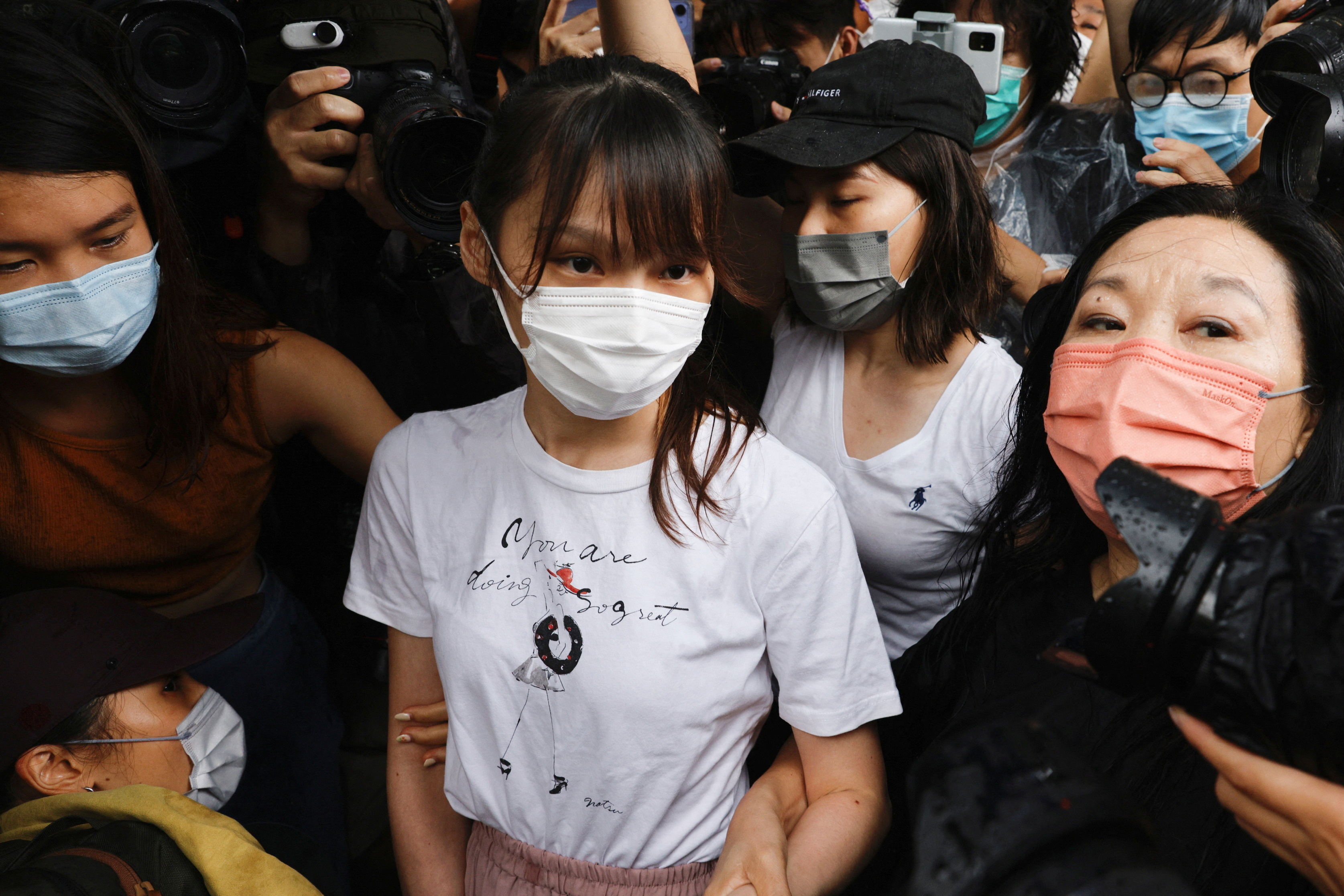 Pro-democracy activist Agnes Chow releases from prison after serving nearly seven months for her role in an unauthorised assembly during the city's 2019 anti-government protests, in Hong Kong