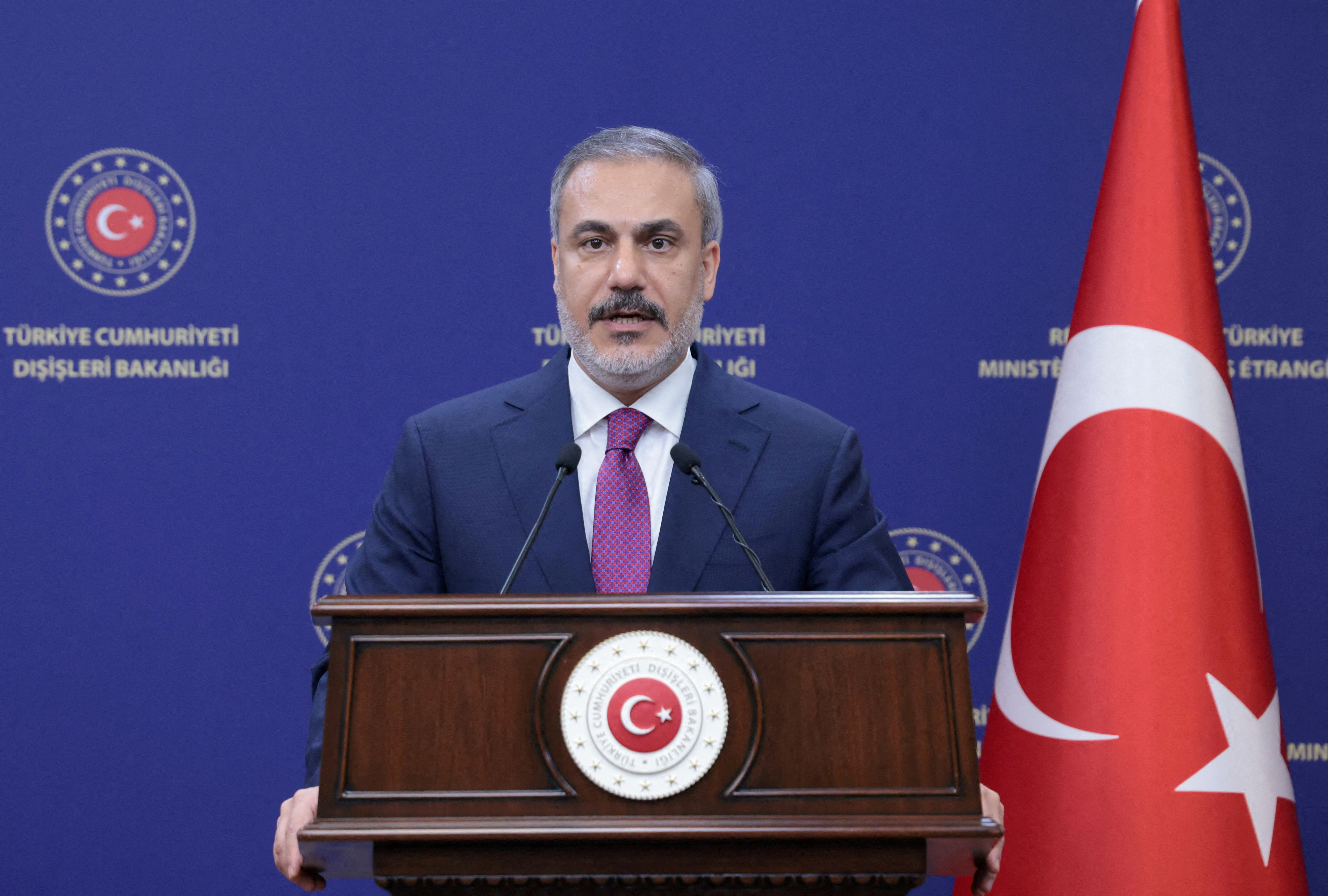 Turkish FM Fidan speaks during a press conference in Ankara