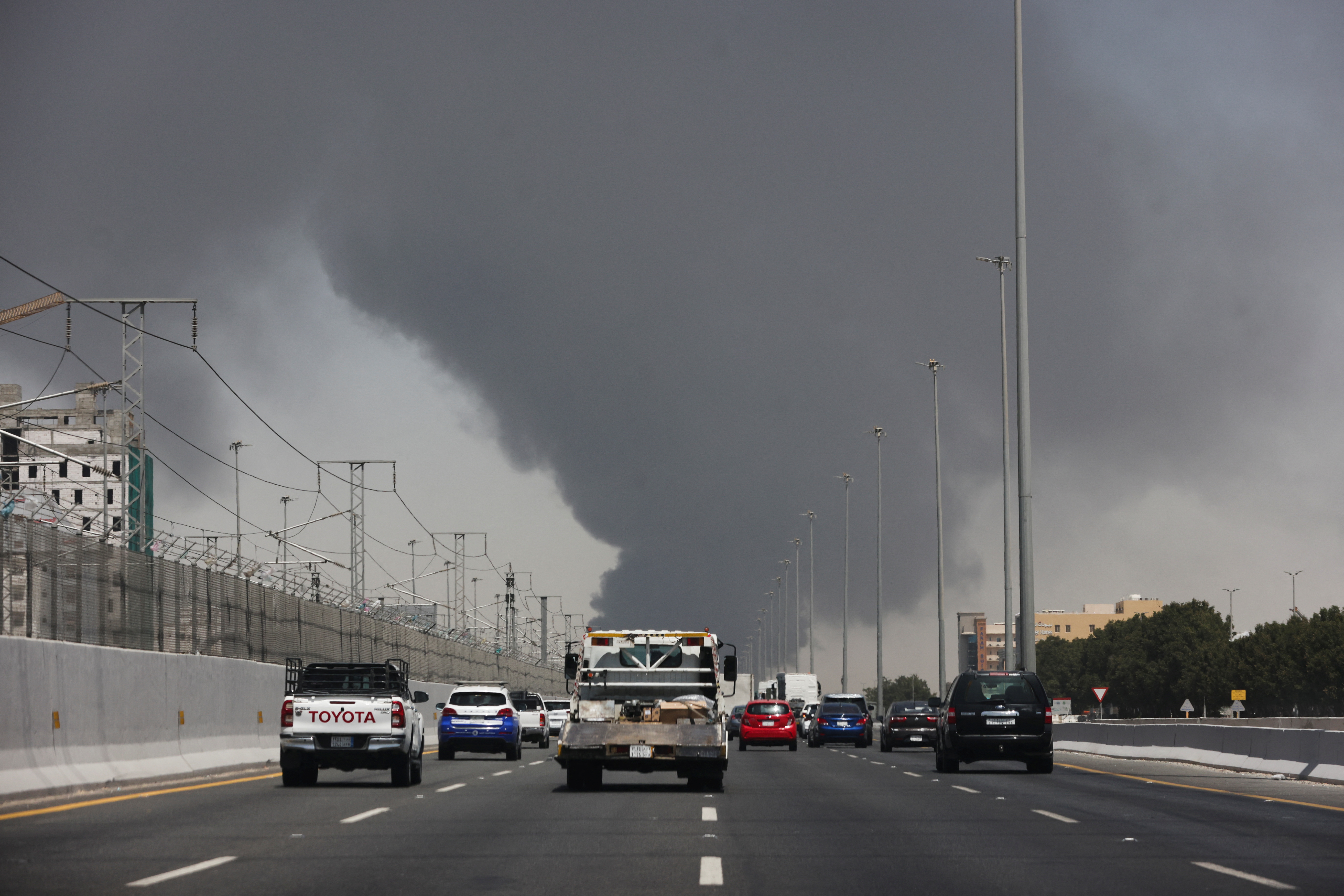 Smoke billows from a Saudi Aramco's petroleum storage facility after an attack in Jeddah