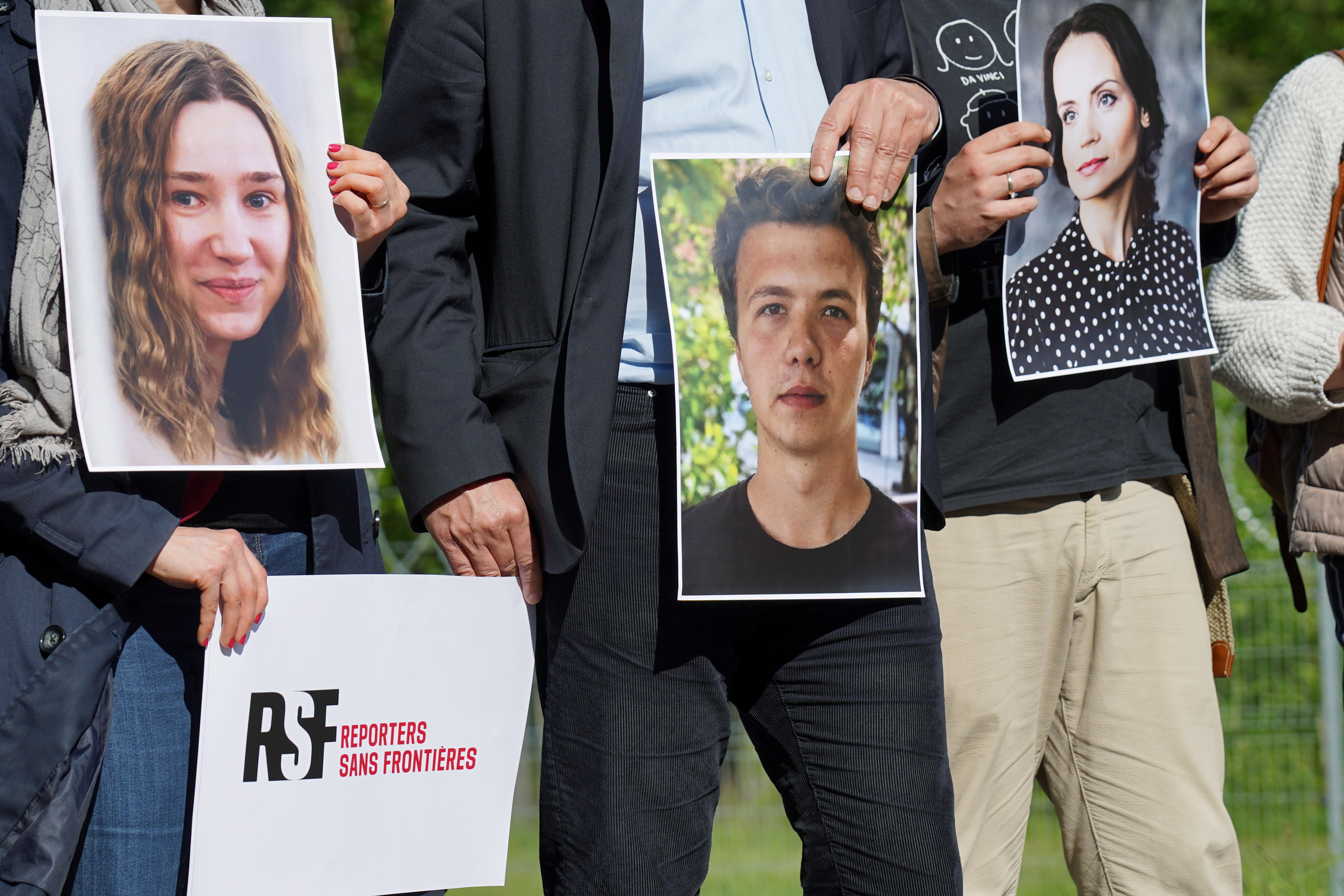 Press advocacy group Reporters Sans Frontiers holds protest against Belarus blogger arrest