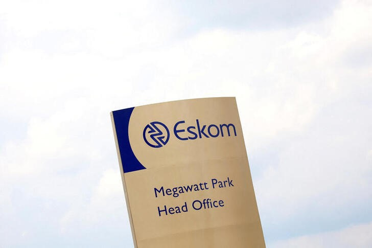 An Eskom logo is seen at the entrance of its head offices in Sunninghill, Sandton