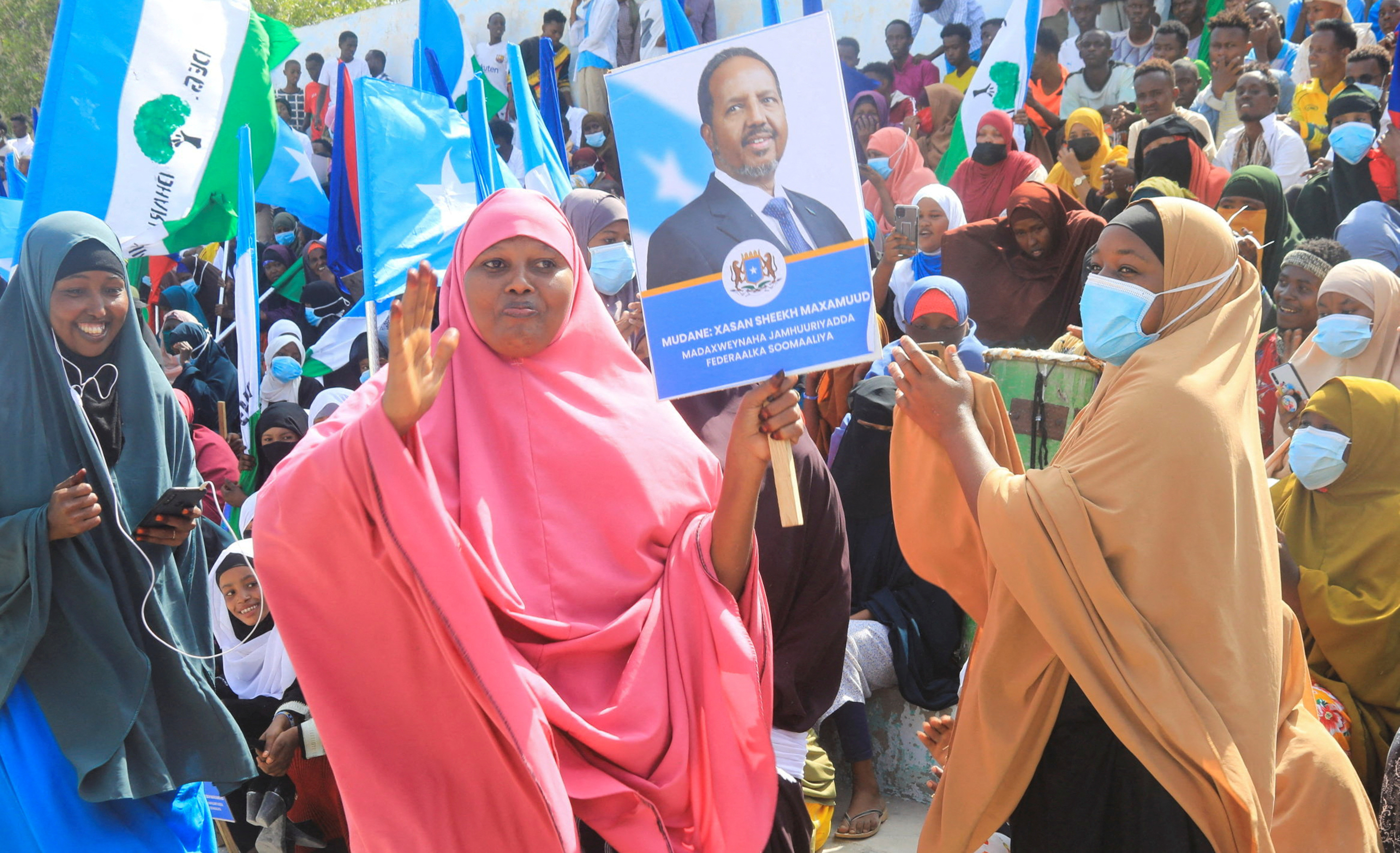 Residents attend a rally dubbed "Mogadishu People’s Uprising" in Mogadishu