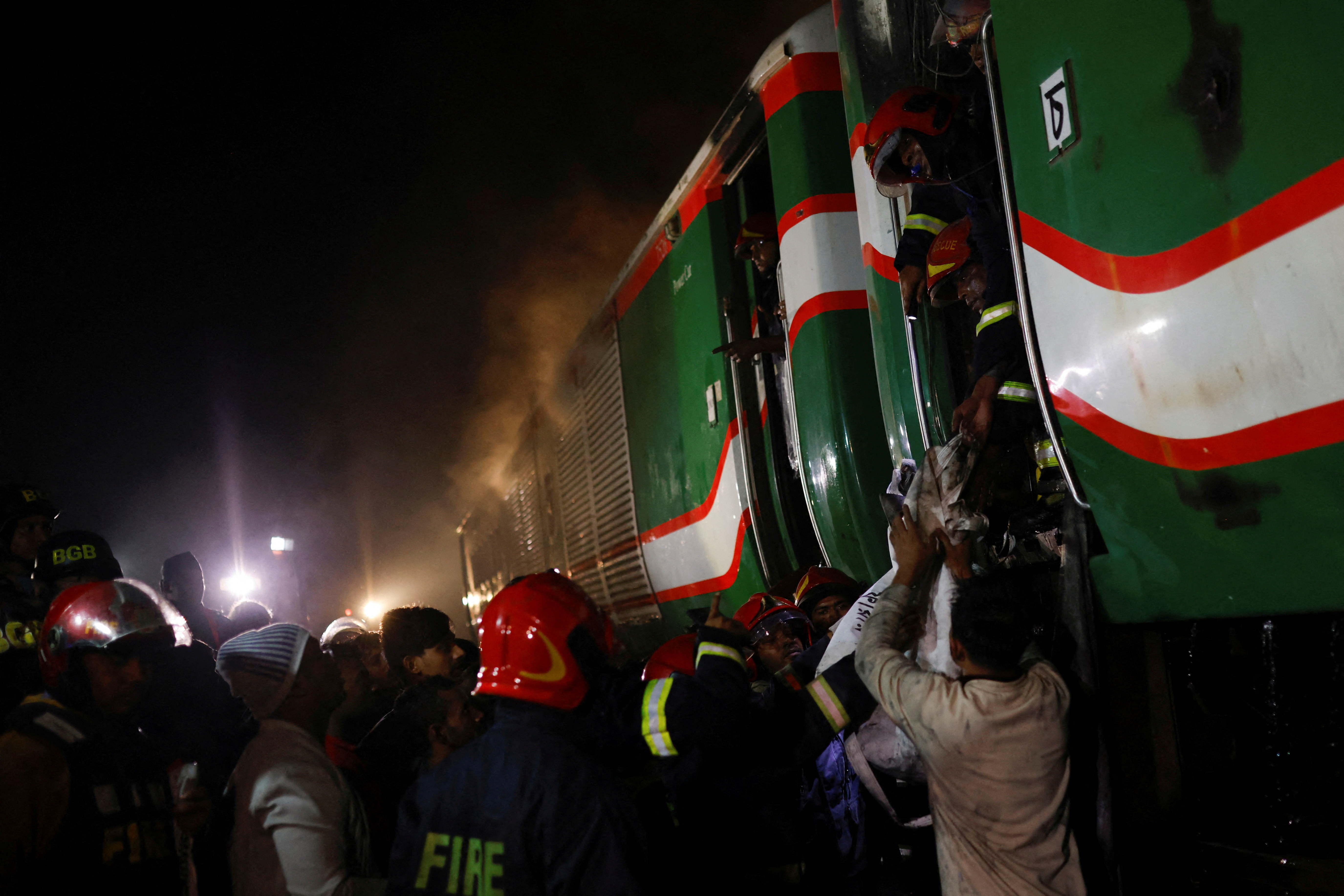 A passenger train caught on fire ahead of the general election in Dhaka