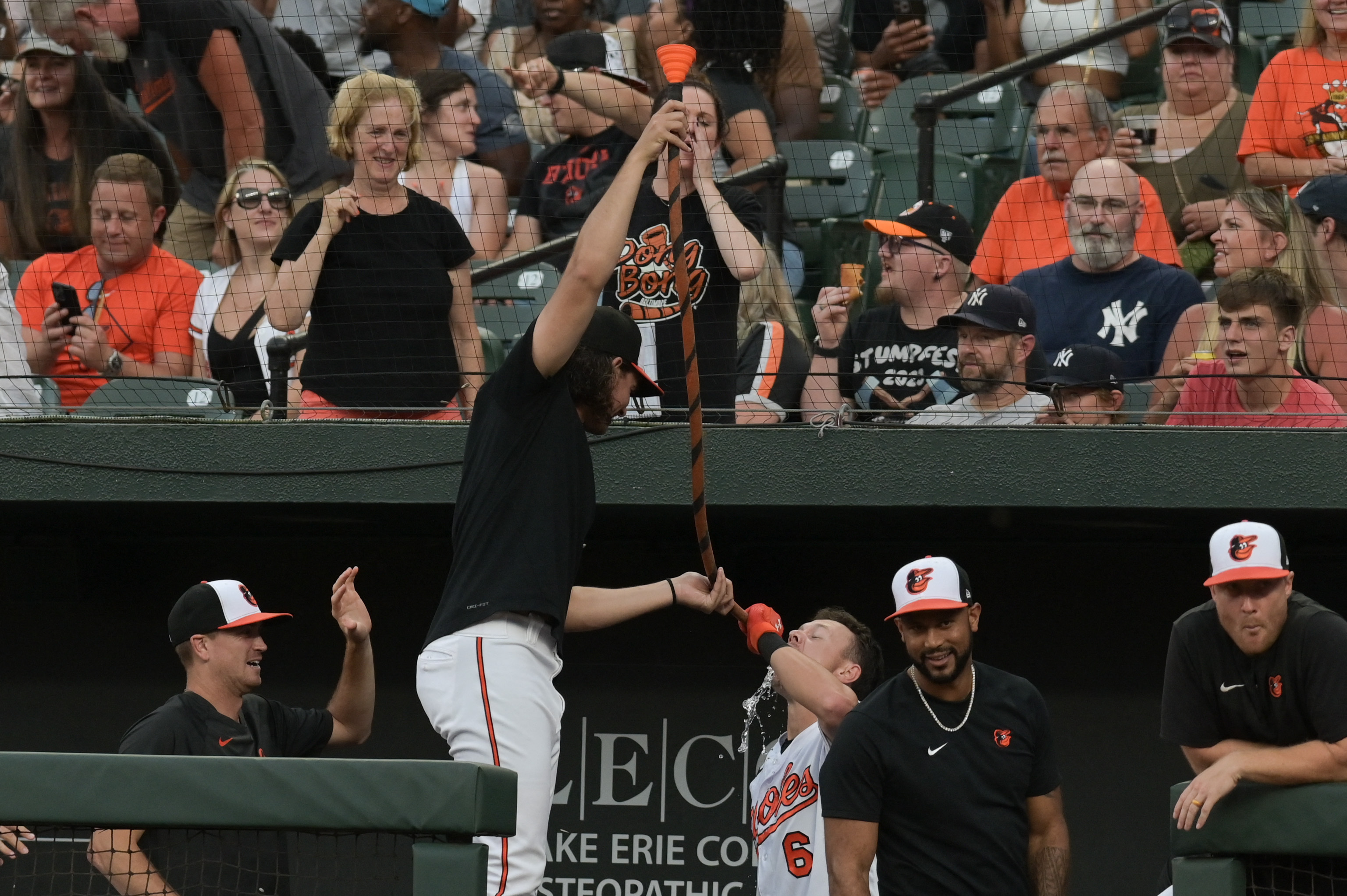 Baltimore, United States. 16th Apr, 2022. Baltimore Orioles shortstop Ramon  Urias (R) is called out on a strike as New York Yankees catcher Kyle  Higashioka (L) gestures during the seventh inning of