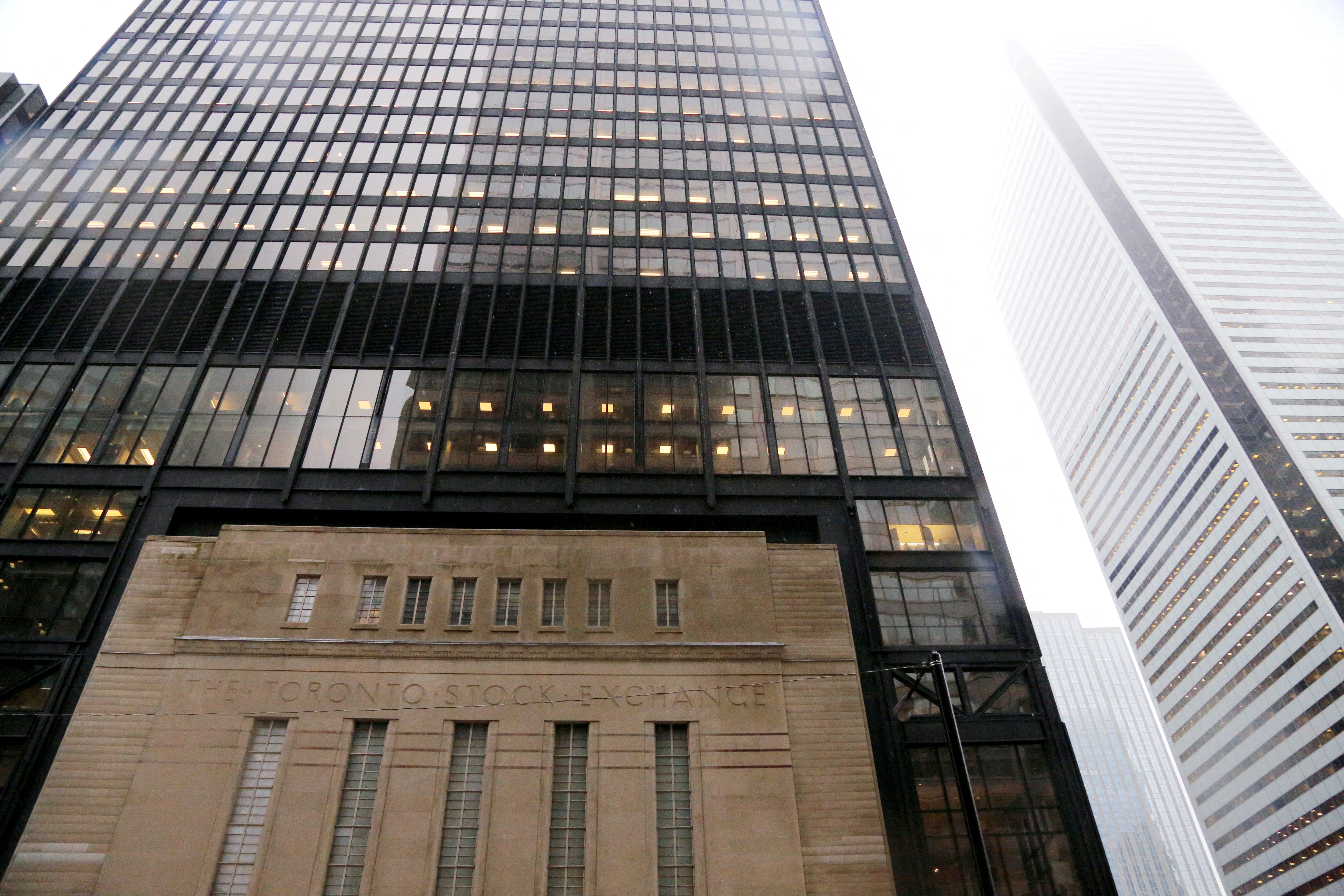 The facade of the original Toronto Stock Exchange building is seen in Toronto