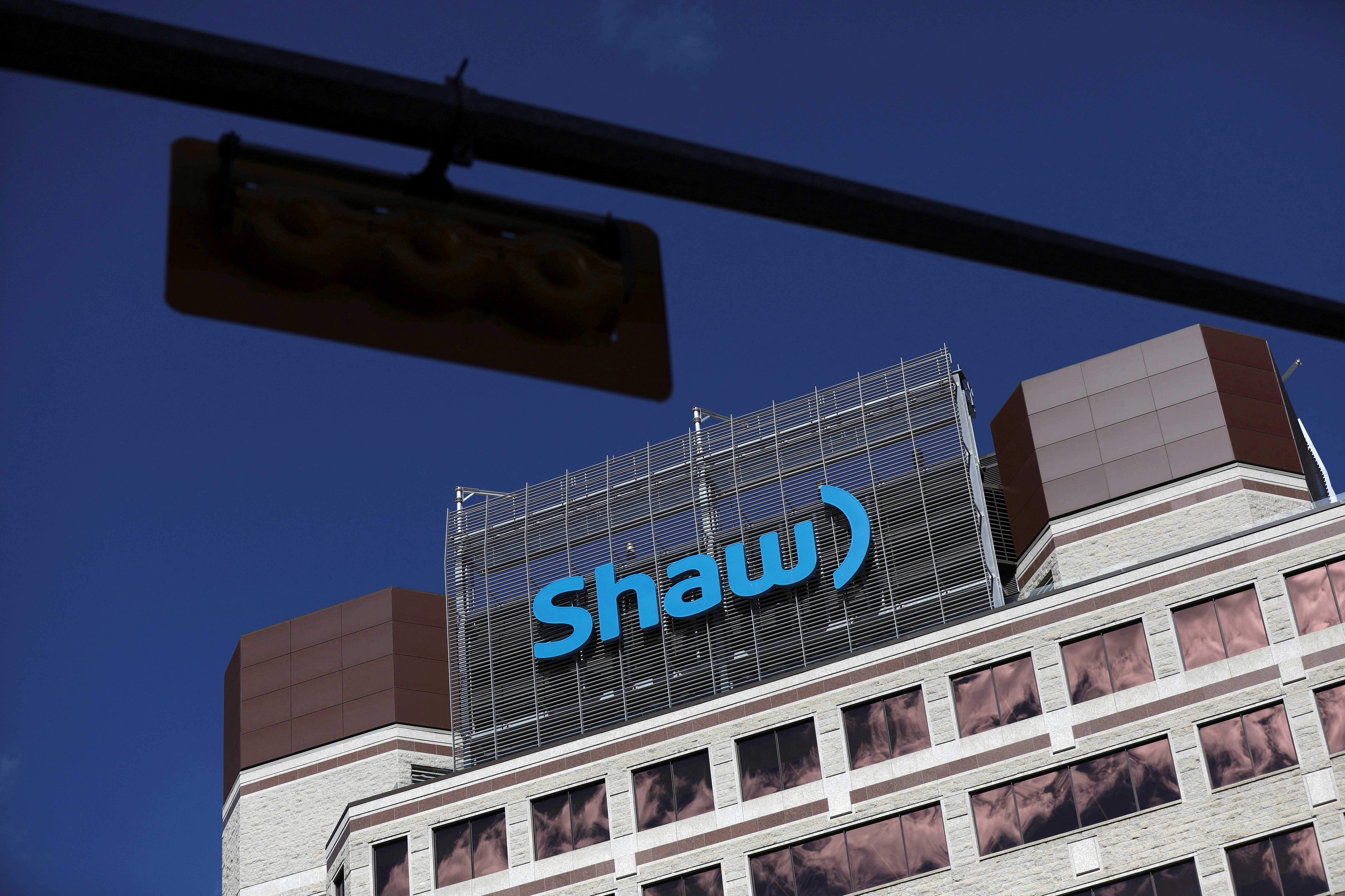 The Shaw Communications logo is seen at the company's office in Calgary