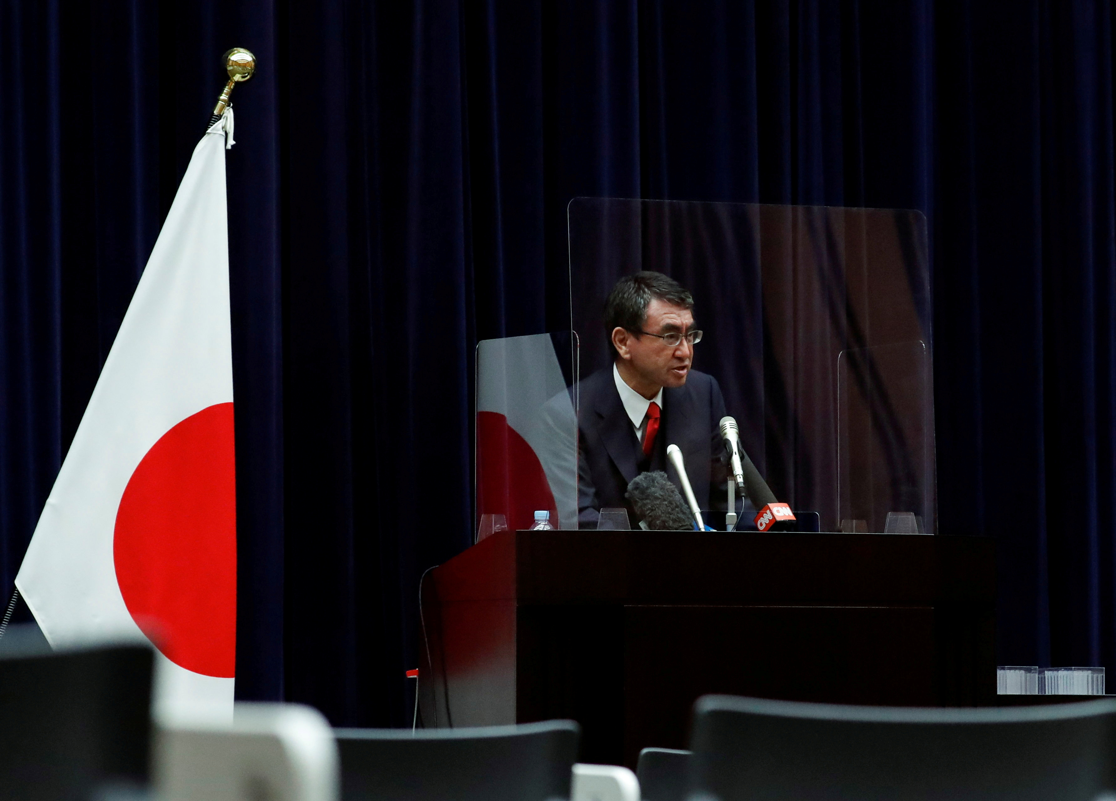 Japanese minister in charge of vaccine roll-out holds news conference on preparations, in Tokyo