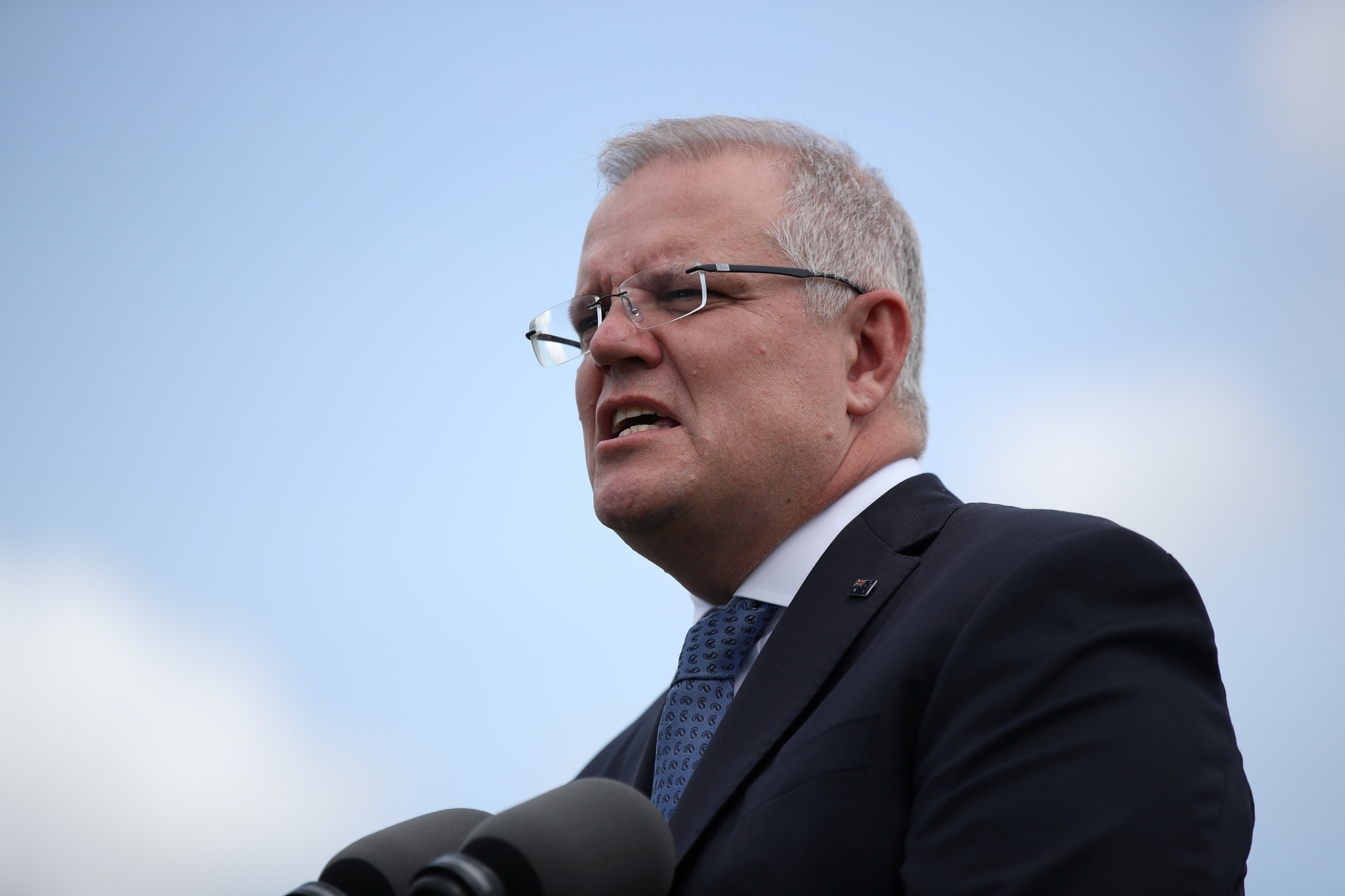 Australian Prime Minister Morrison speaks during a joint press conference at Admiralty House in Sydney