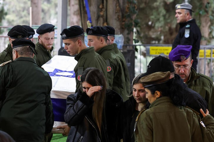 Funeral of the Israeli military reservist Sergeant First Class Hadar Kapeluk at the Mount Herzl military cemetery in Jerusalem