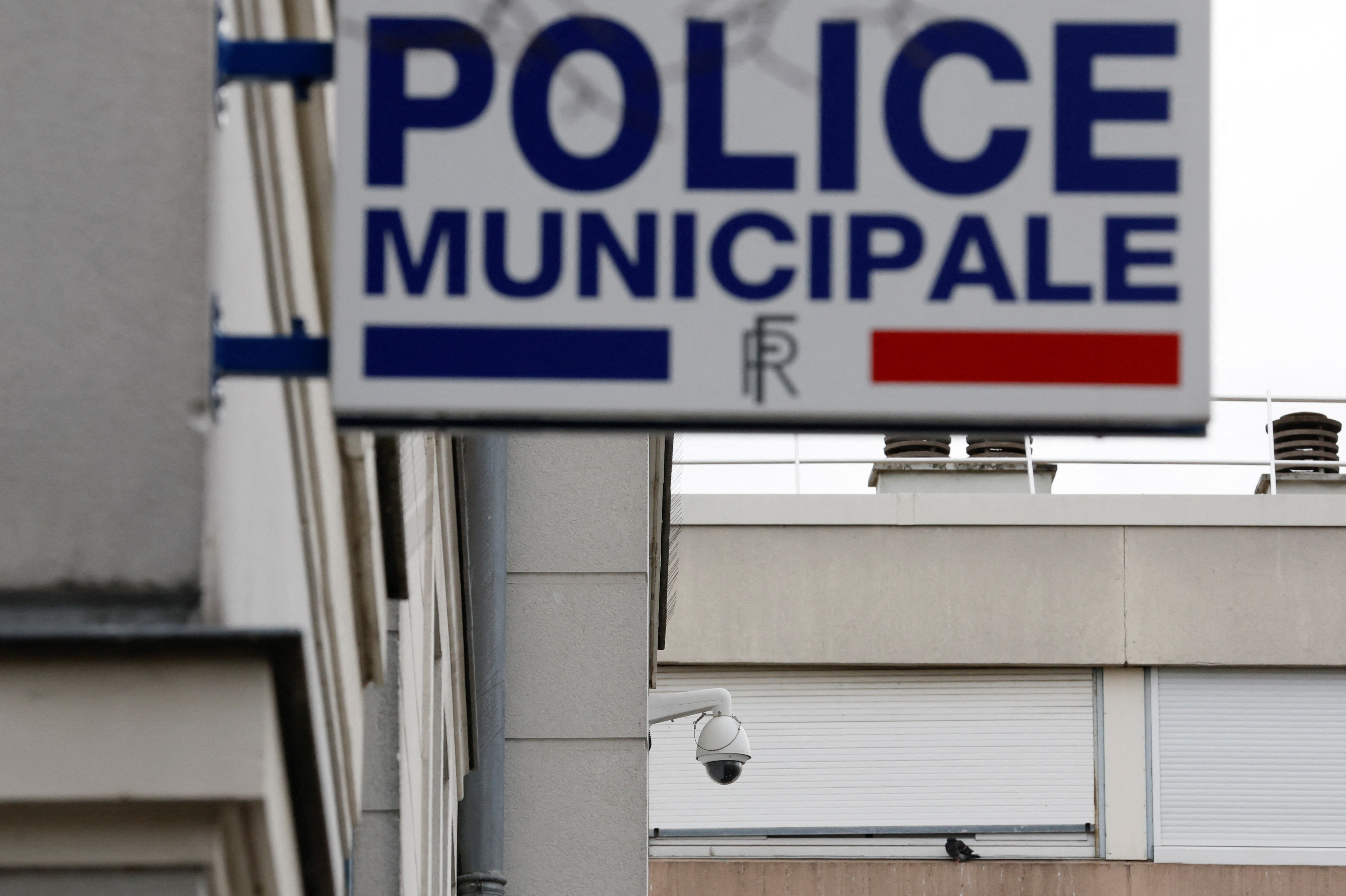 A CCTV camera is seen near residential apartment buildings in Epinay-sous-Senart near Paris