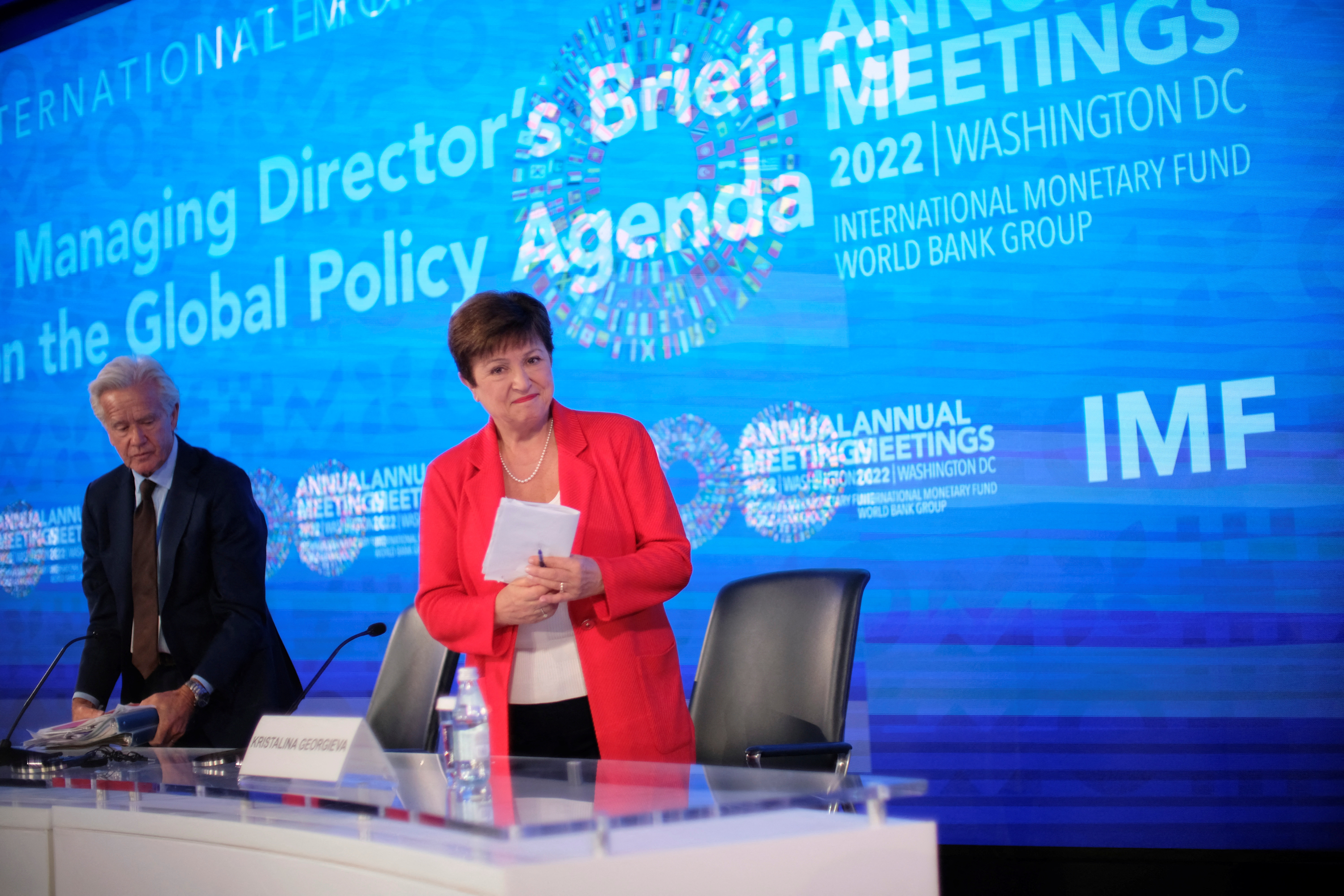 IMF managing director Kristalina Georgieva concludes a news conference at the headquarters of the International Monetary Fund during the Annual Meetings of the IMF and World Bank in Washington
