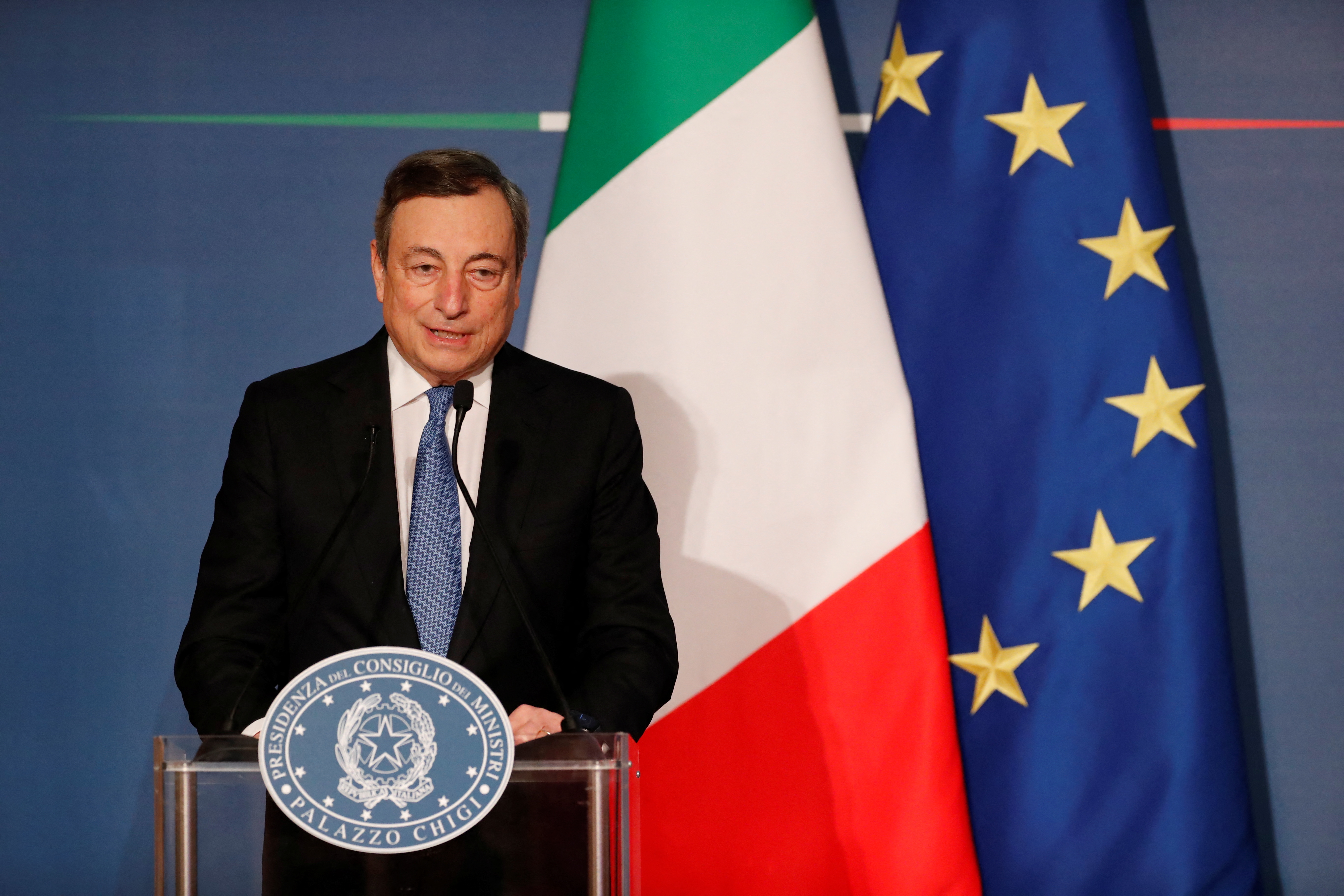Italian Prime Minister Mario Draghi holds his end-of-year news conference in Rome