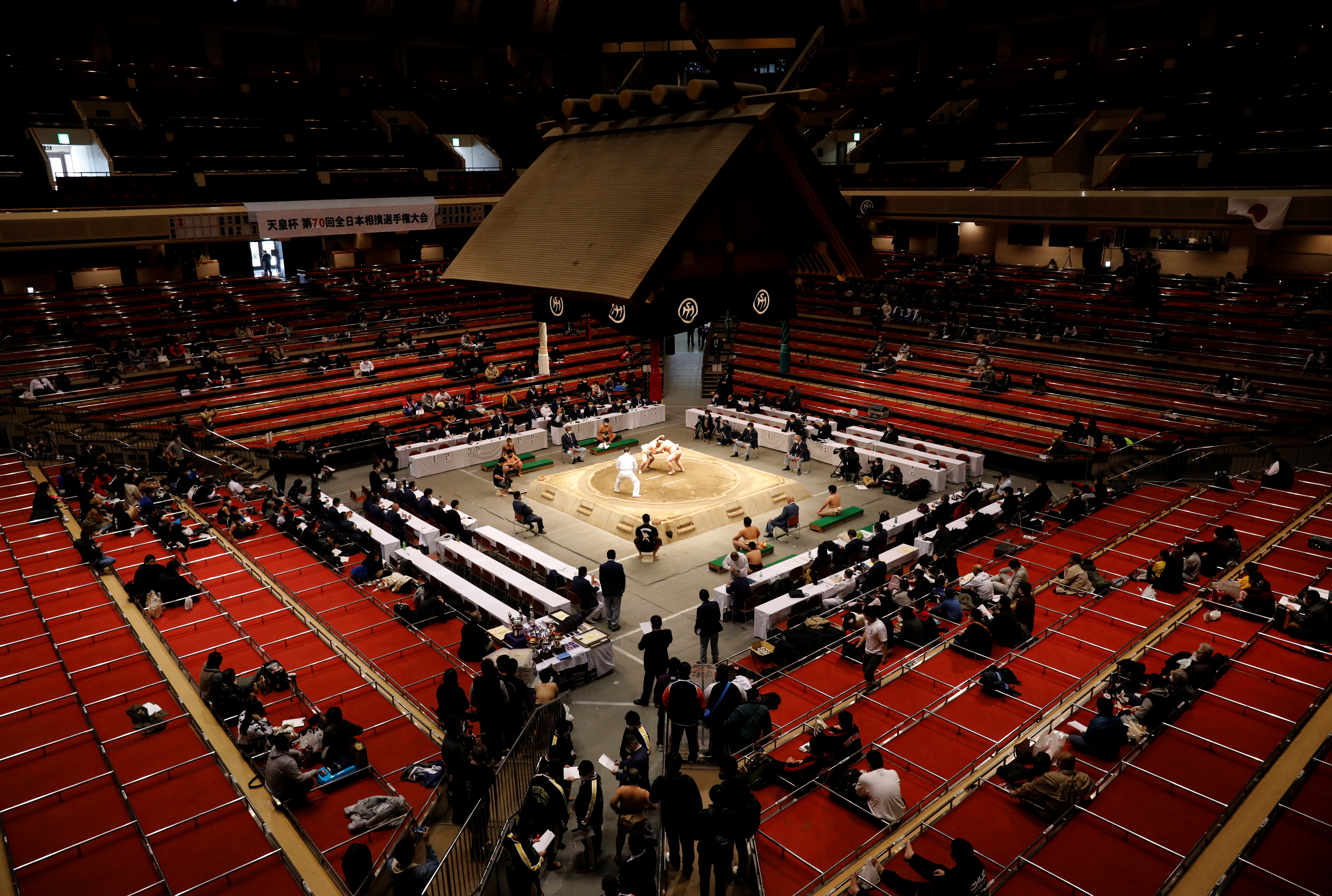 Elementary school sumo wrestler Kyuta Kumagai competes in a tournament of the All-Japan Elementary School Sumo Championship at Ryogoku Kokugikan National Sumo Stadium in Tokyo, Japan, December 5, 2021. REUTERS/Kim Kyung-Hoon
