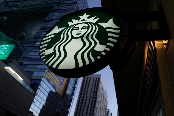 A Starbucks sign is show on one of the companies stores in Los Angeles, California